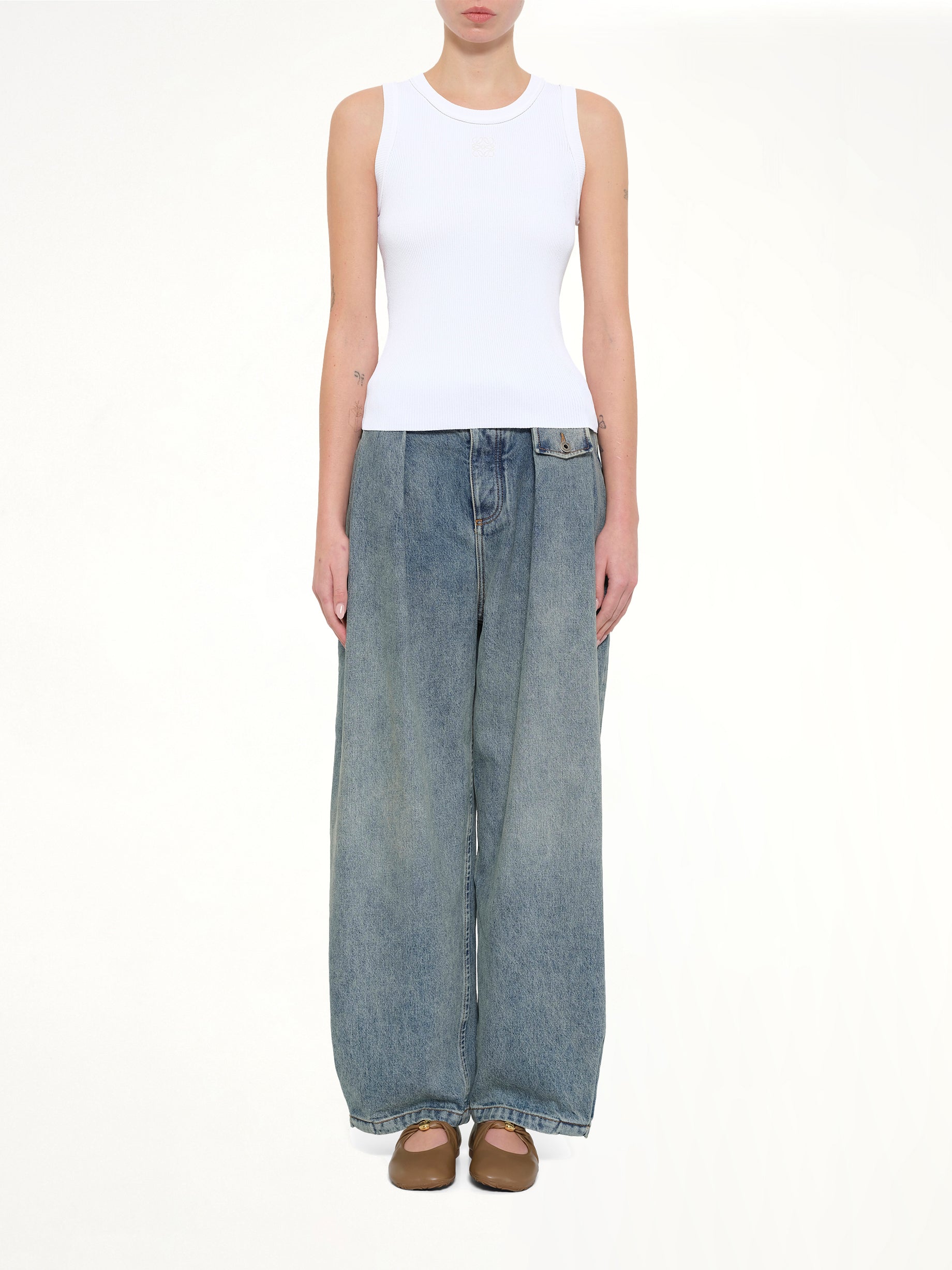 Tonal Anagram Tank Top in White