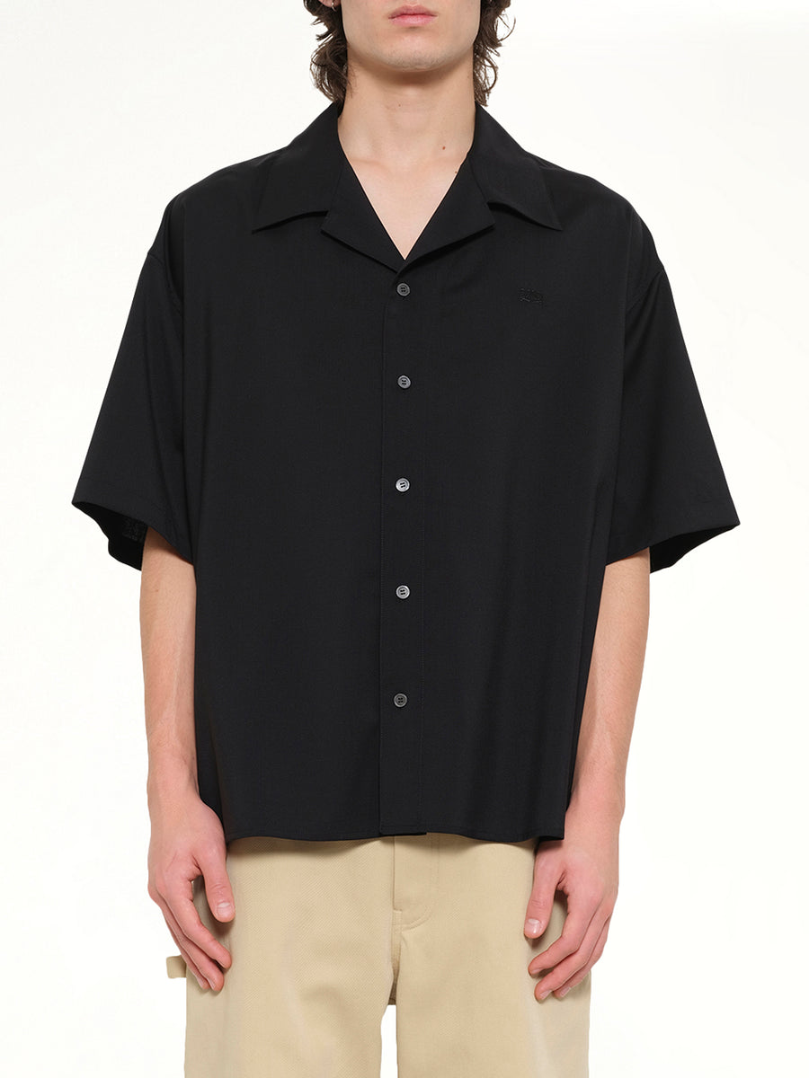 Wool Short Sleeve Shirt in Black