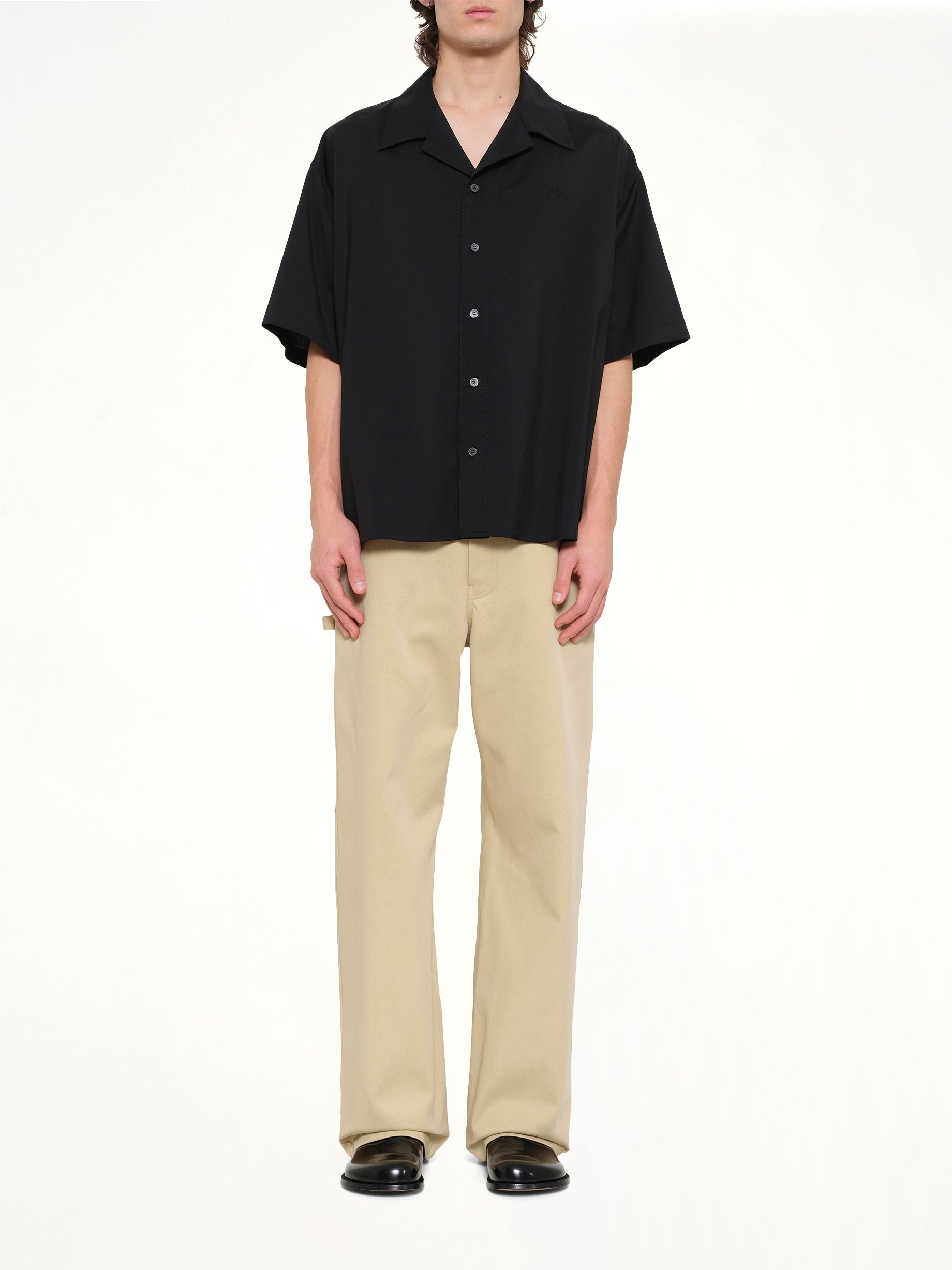 Wool Short Sleeve Shirt in Black