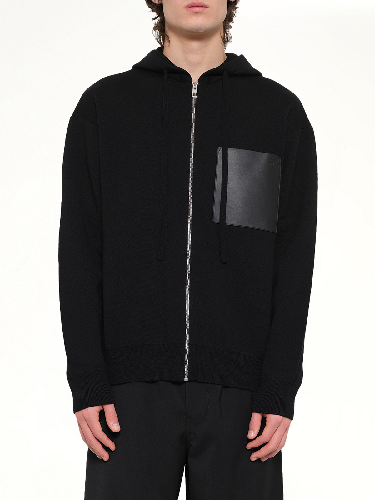 Wool Zip-Up Hoodie in Black