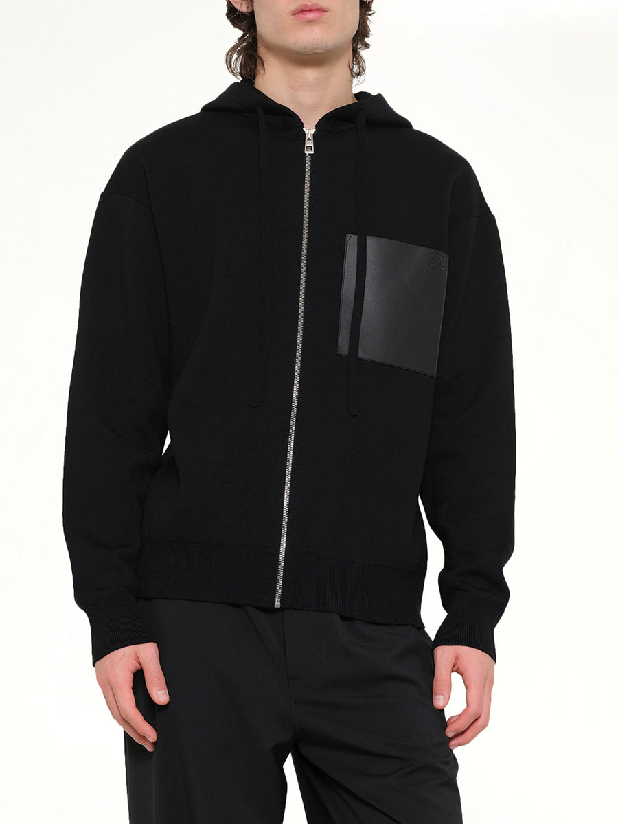 Wool Zip-Up Hoodie in Black
