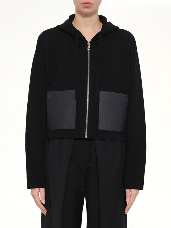 Wool Zip-Up Hoodie in Black