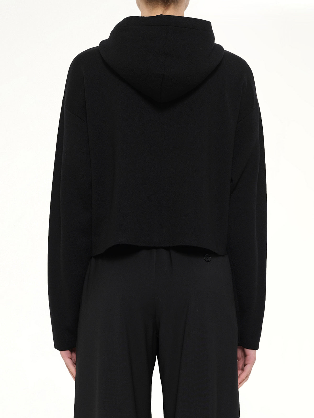 Wool Zip-Up Hoodie in Black