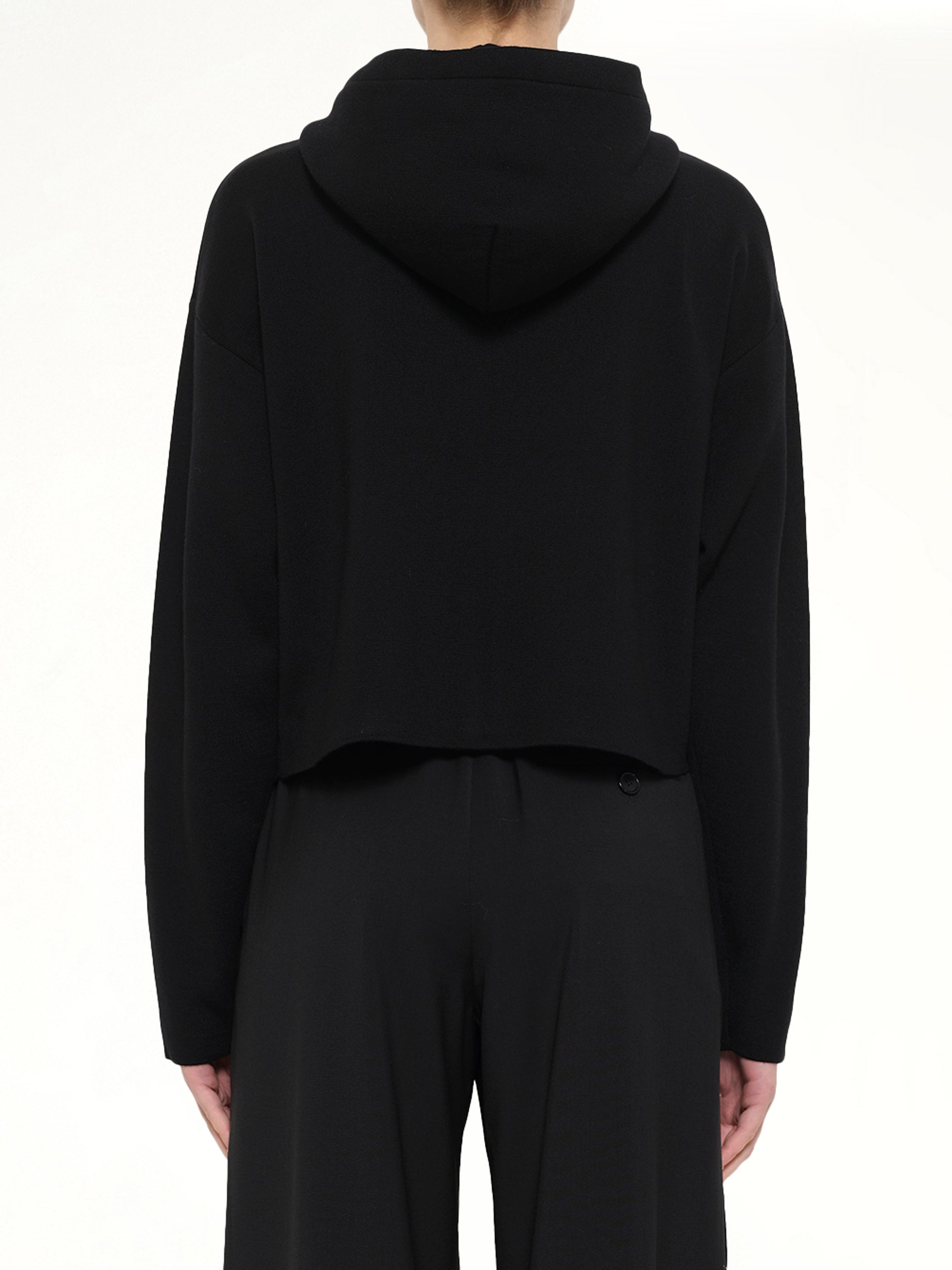 Wool Zip-Up Hoodie in Black