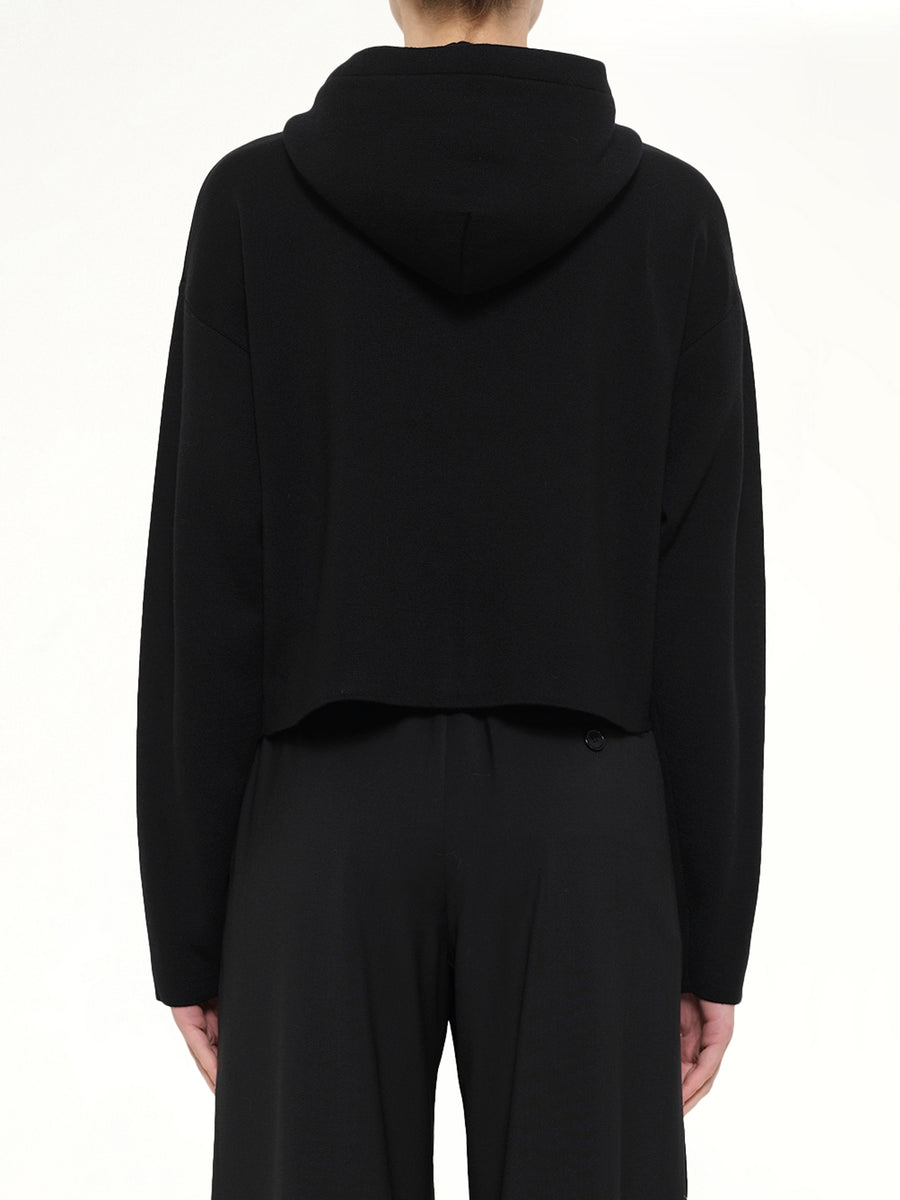 Wool Zip-Up Hoodie in Black