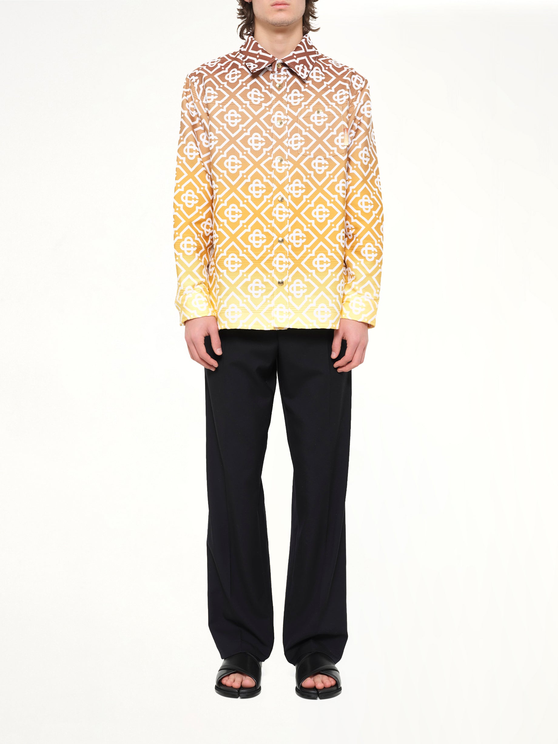 Boucle Jacquard Monogram Shacket in Brown