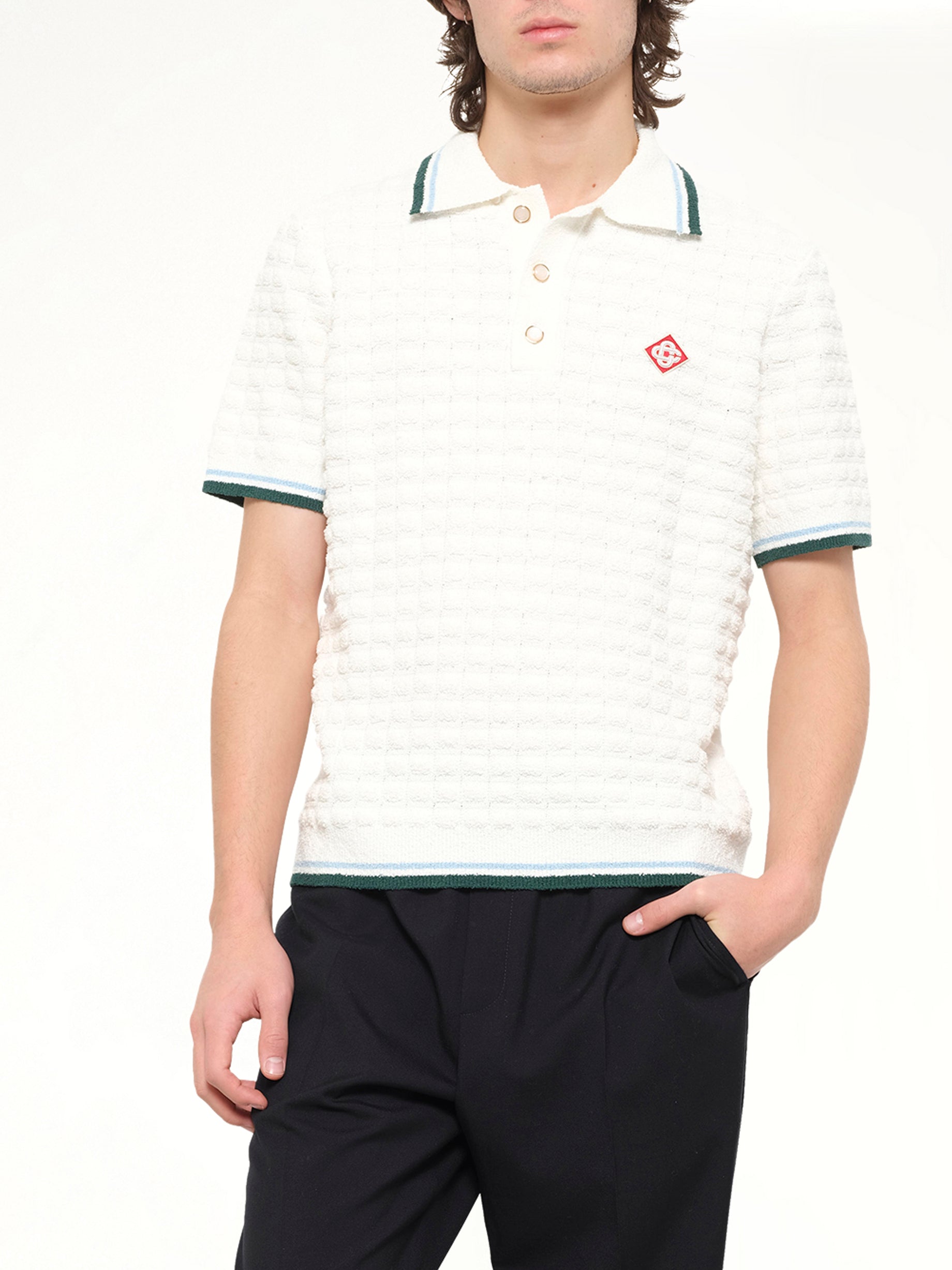 Boucle Short Sleeve Polo in White