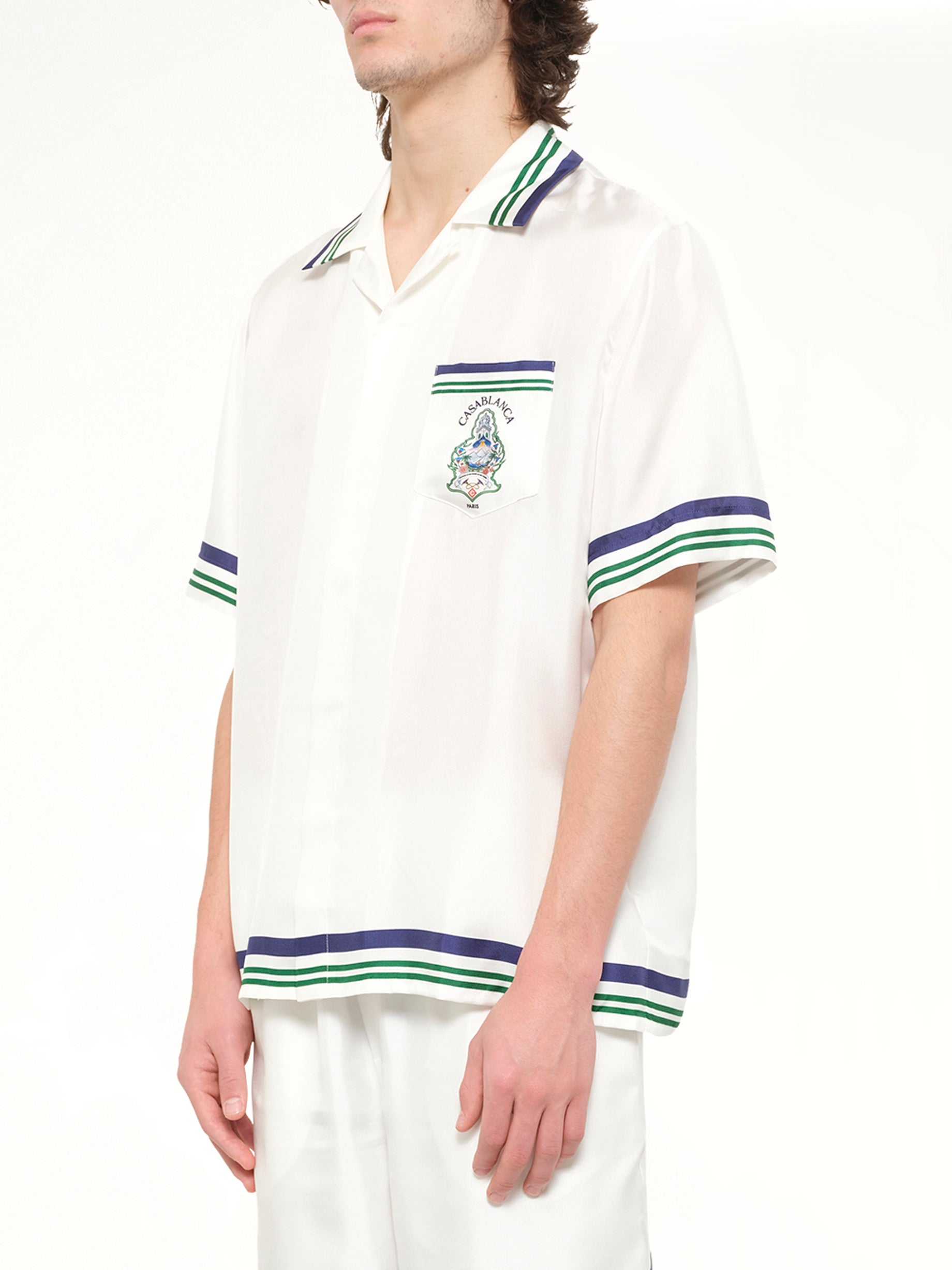Hotel Emblem Cuban Collar SS Shirt in White