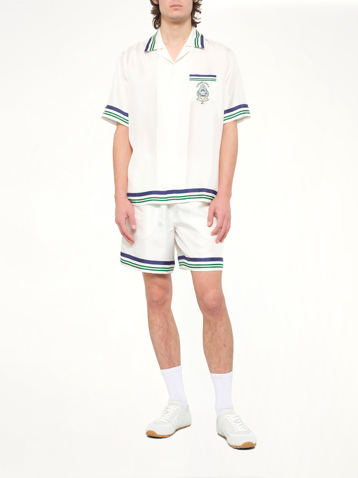 Hotel Emblem Cuban Collar SS Shirt in White