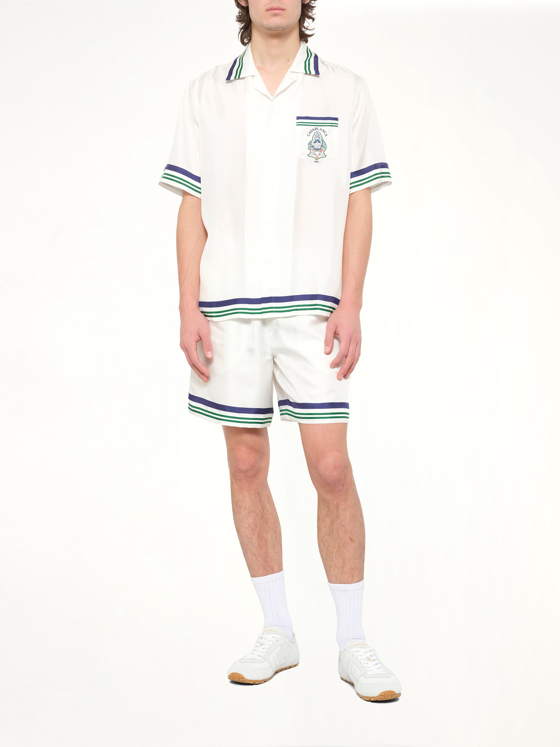 Hotel Emblem Cuban Collar SS Shirt in White