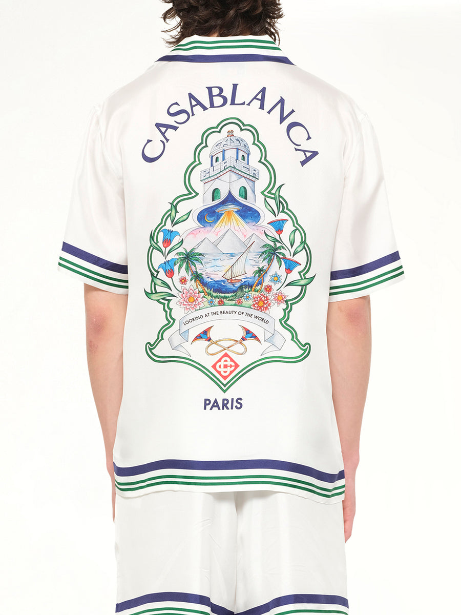 Hotel Emblem Cuban Collar SS Shirt in White