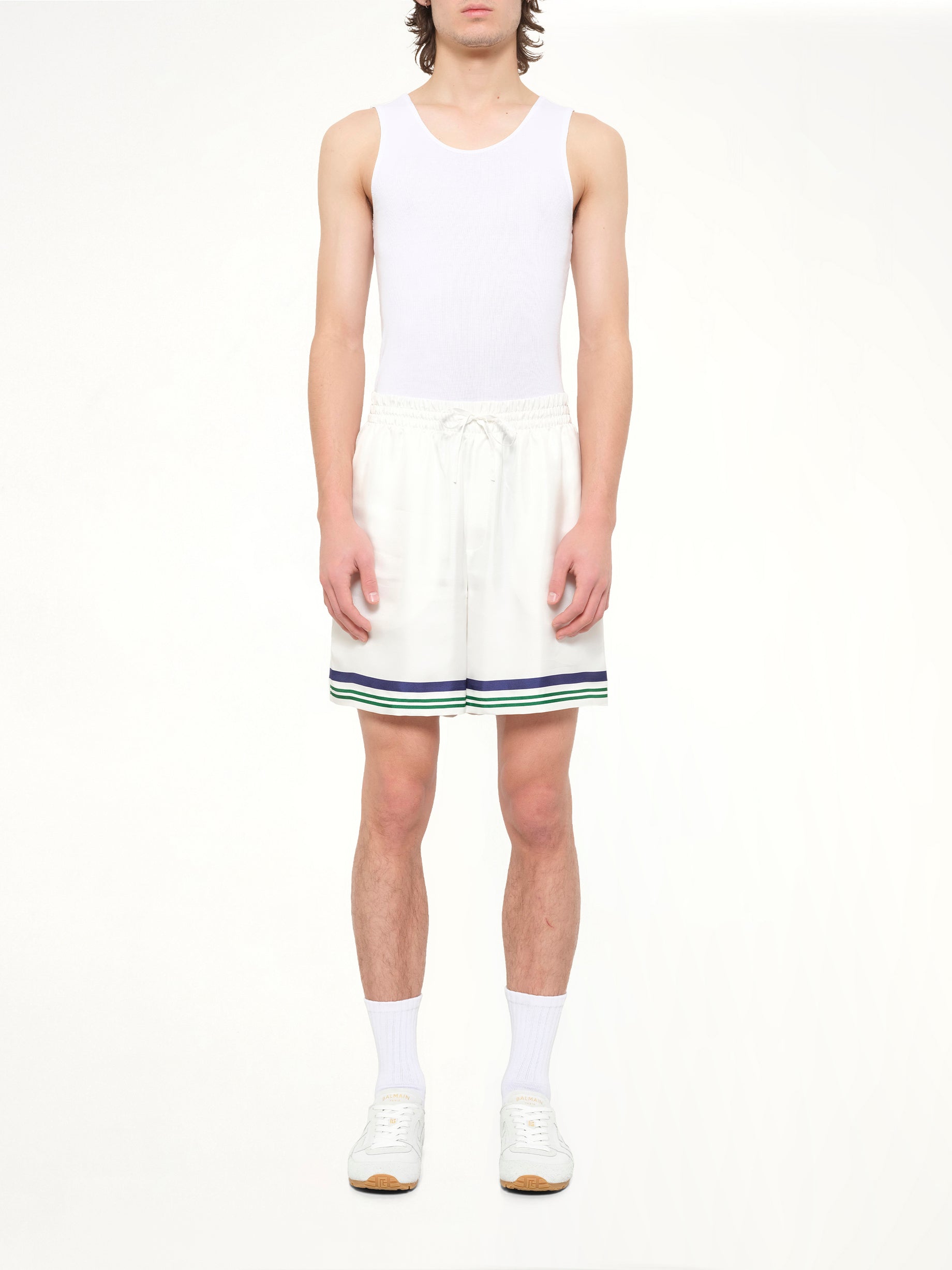 Hotel Emblem Silk Shorts in White