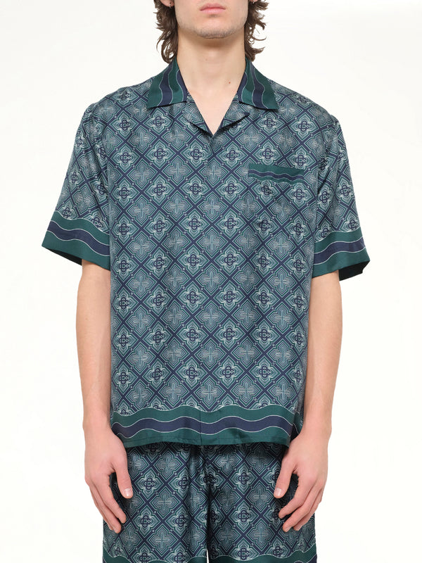 Radiating Monogram Cuban Collar SS Shirt in Green
