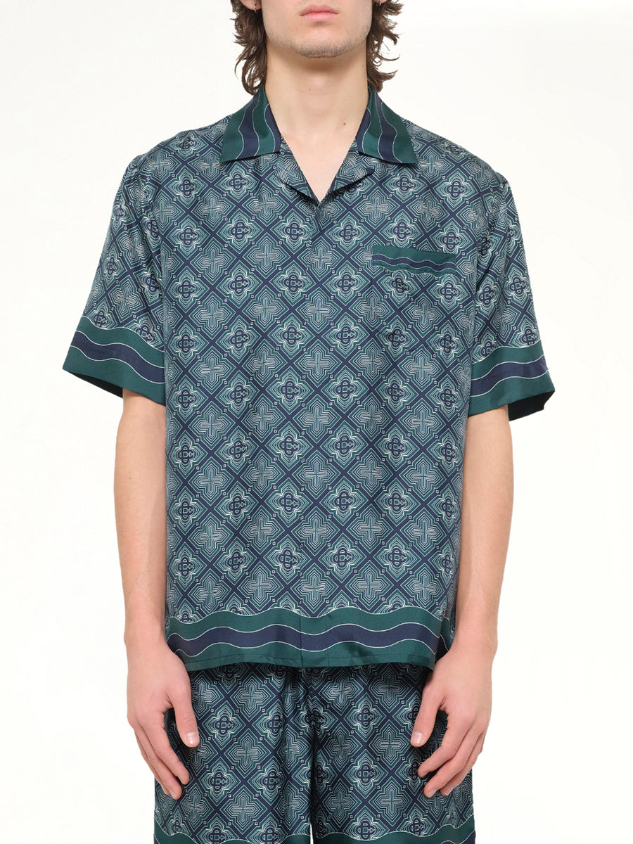 Radiating Monogram Cuban Collar SS Shirt in Green