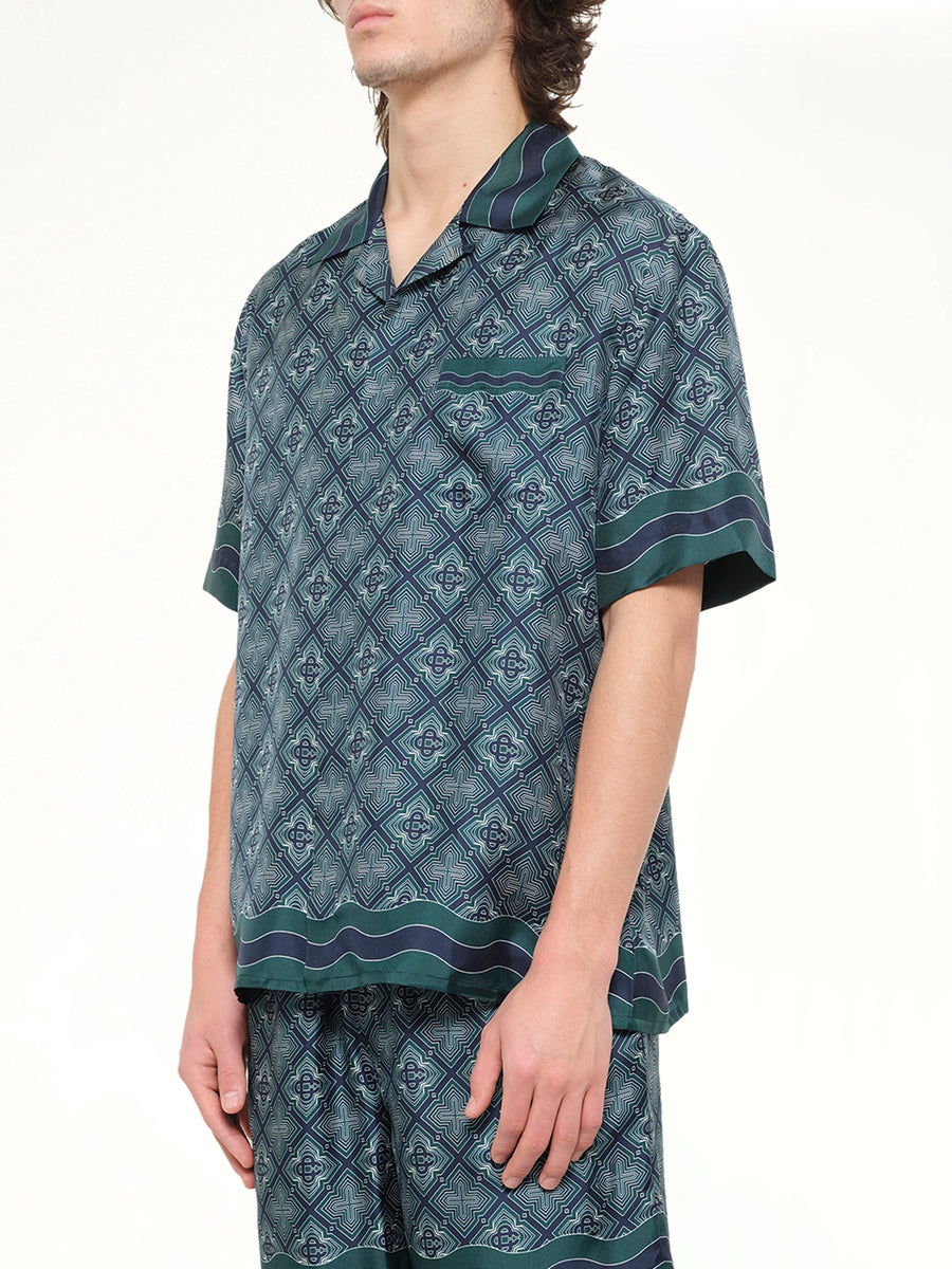 Radiating Monogram Cuban Collar SS Shirt in Green