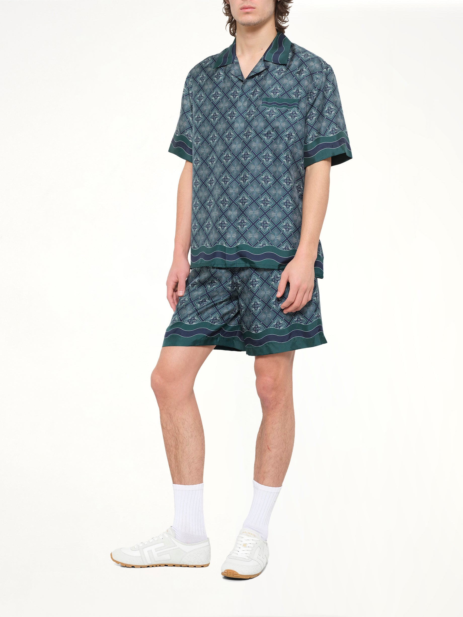 Radiating Monogram Cuban Collar SS Shirt in Green