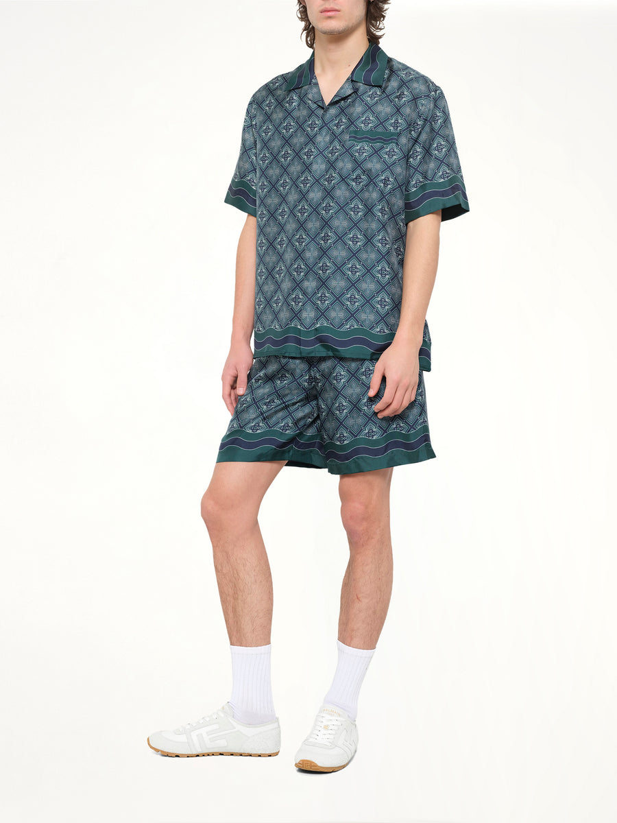 Radiating Monogram Cuban Collar SS Shirt in Green
