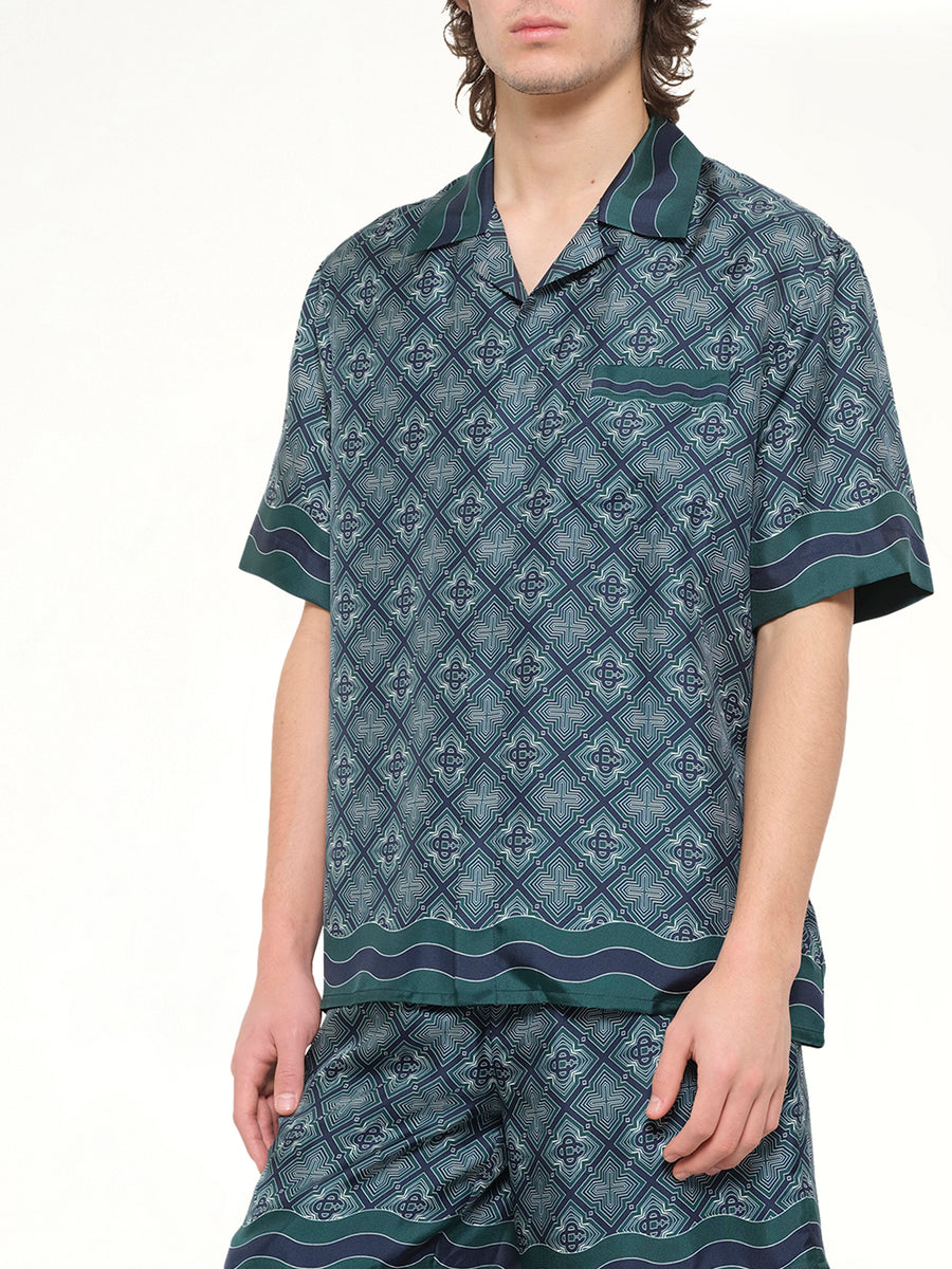 Radiating Monogram Cuban Collar SS Shirt in Green