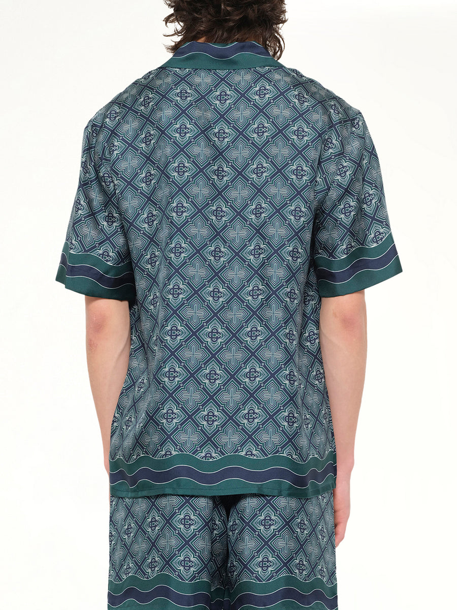 Radiating Monogram Cuban Collar SS Shirt in Green