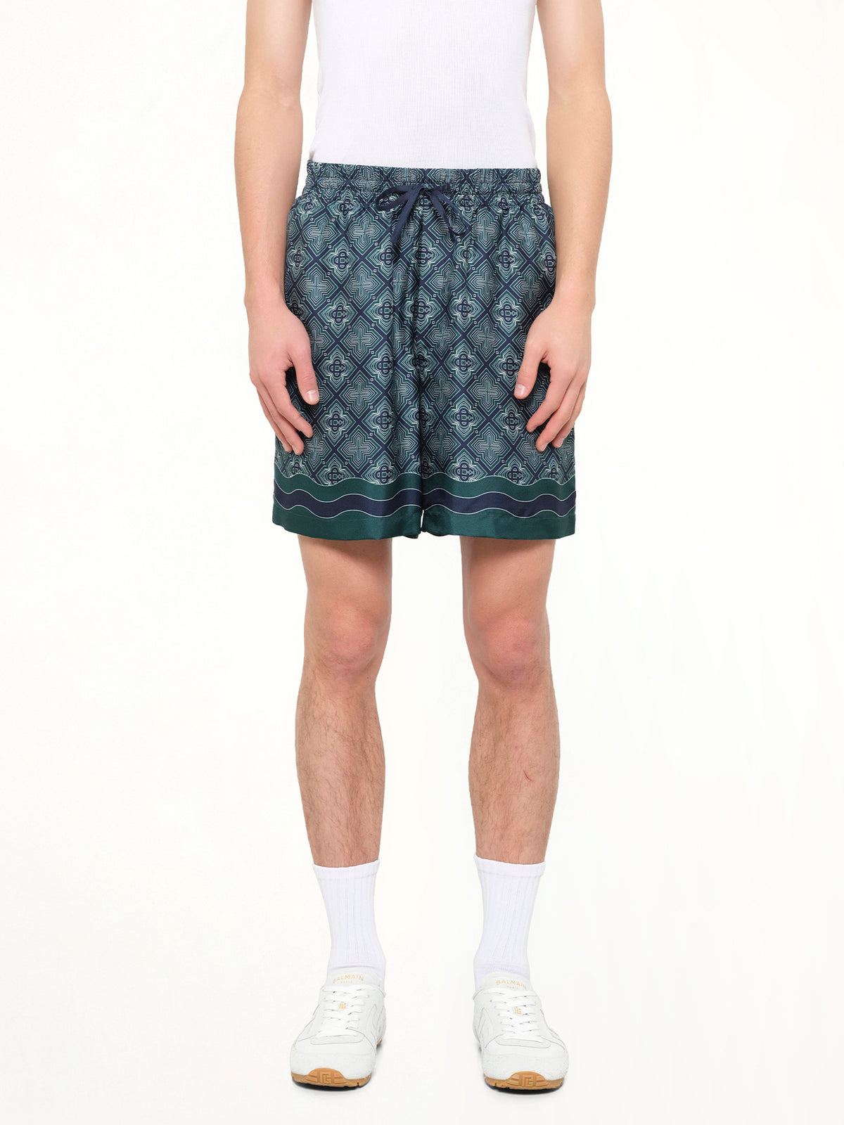 Radiating Monogram Silk Shorts in Green