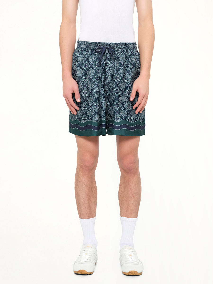 Radiating Monogram Silk Shorts in Green