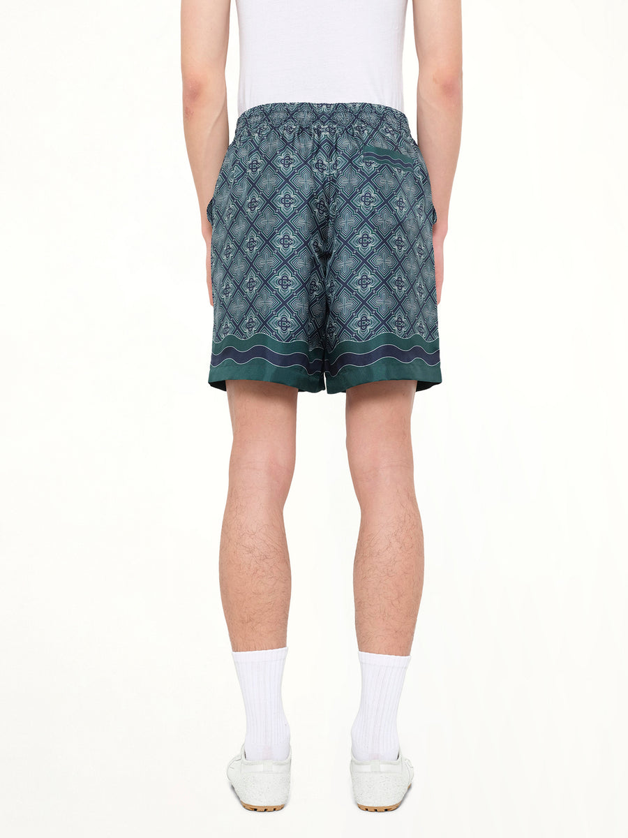 Radiating Monogram Silk Shorts in Green