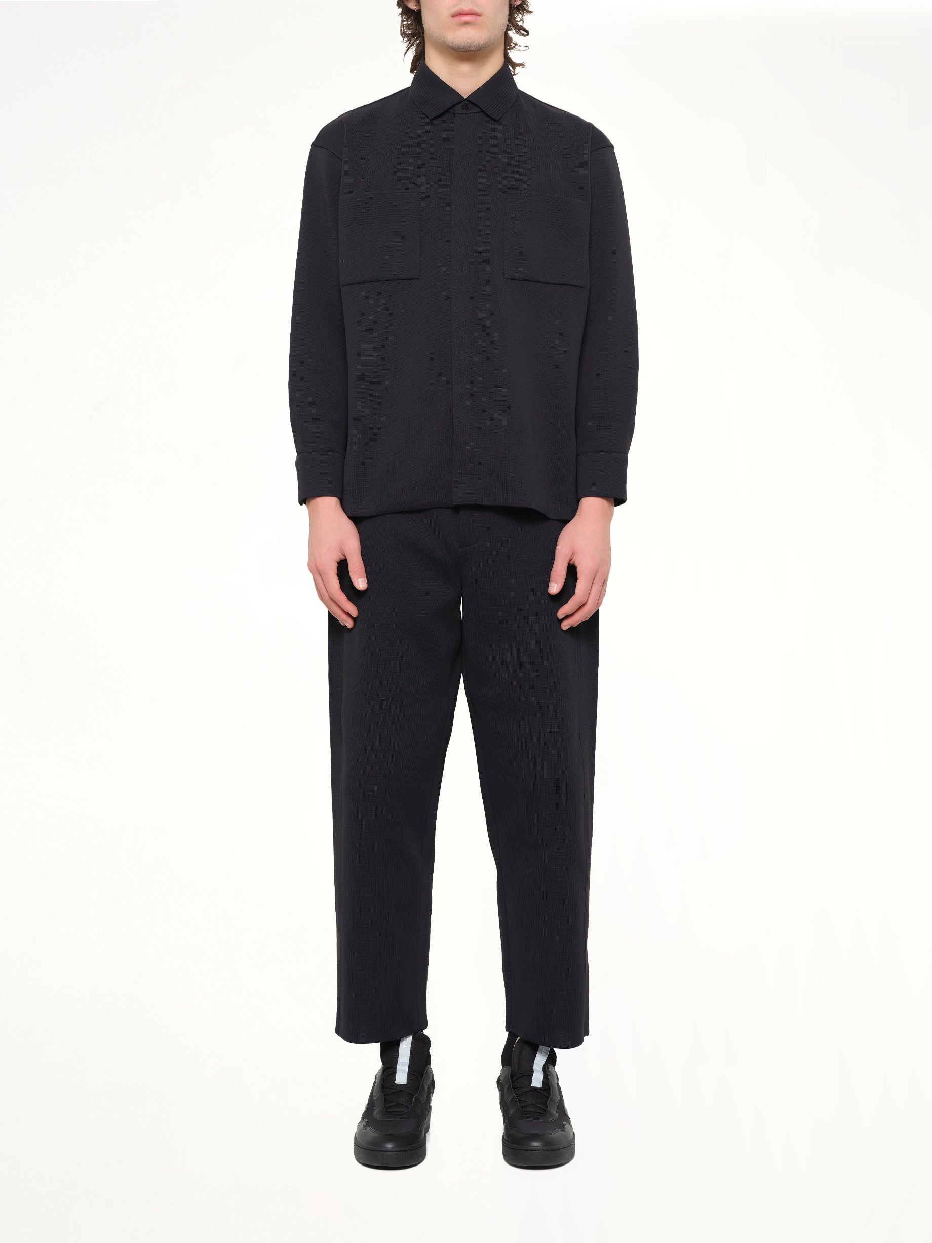 Soft Milan Covered Placket Shirt in Black