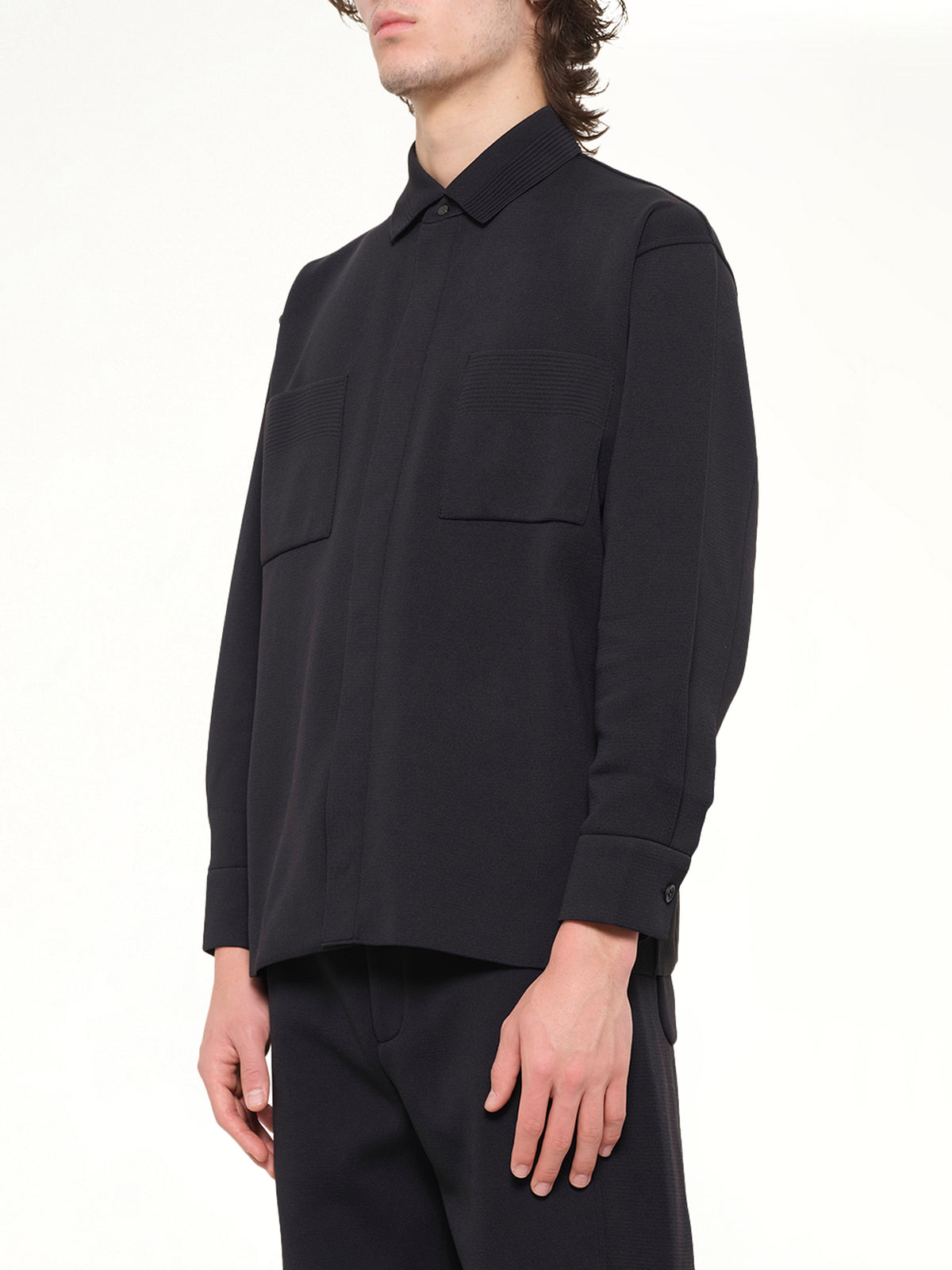 Soft Milan Covered Placket Shirt in Black
