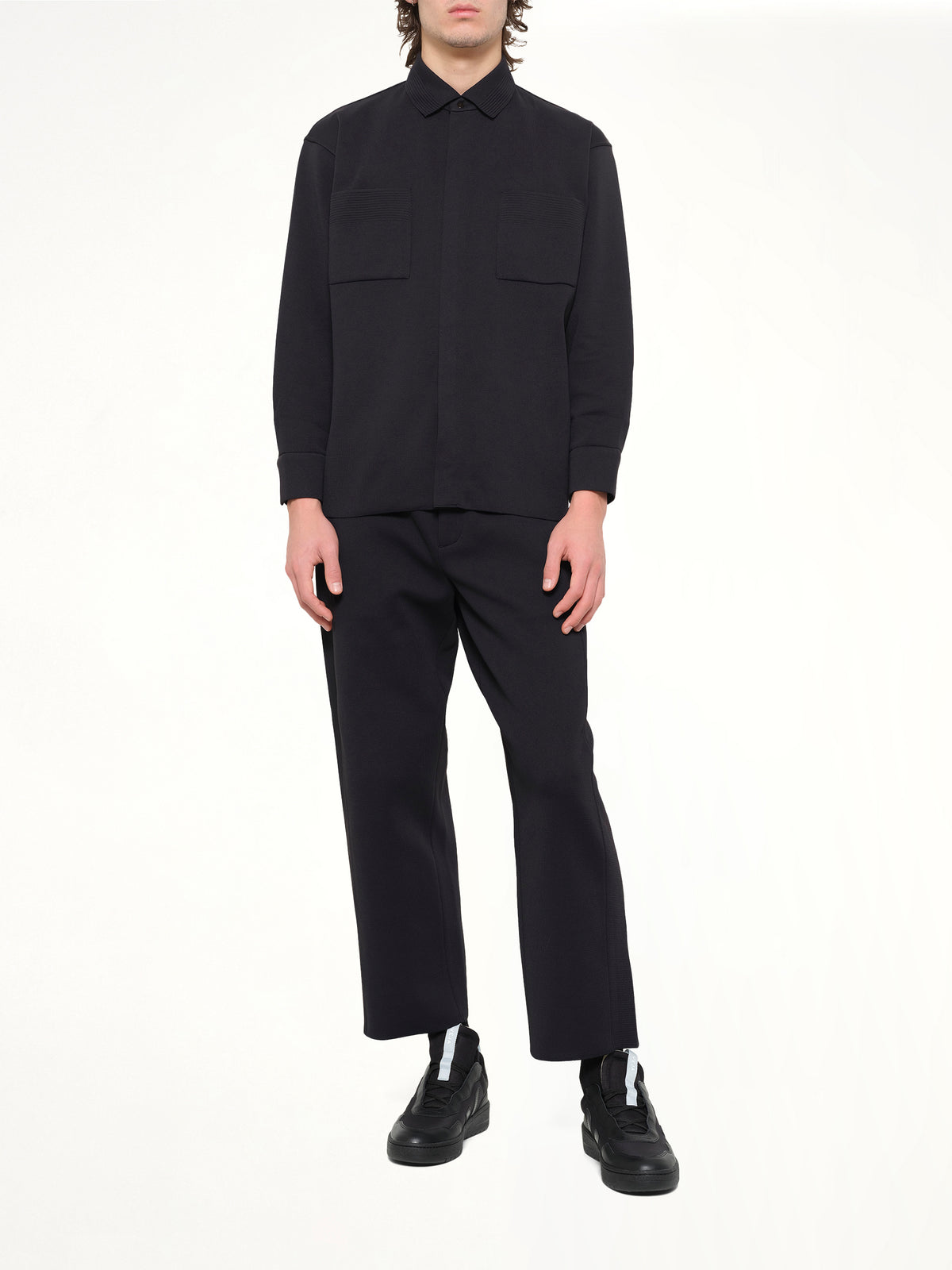 Soft Milan Covered Placket Shirt in Black