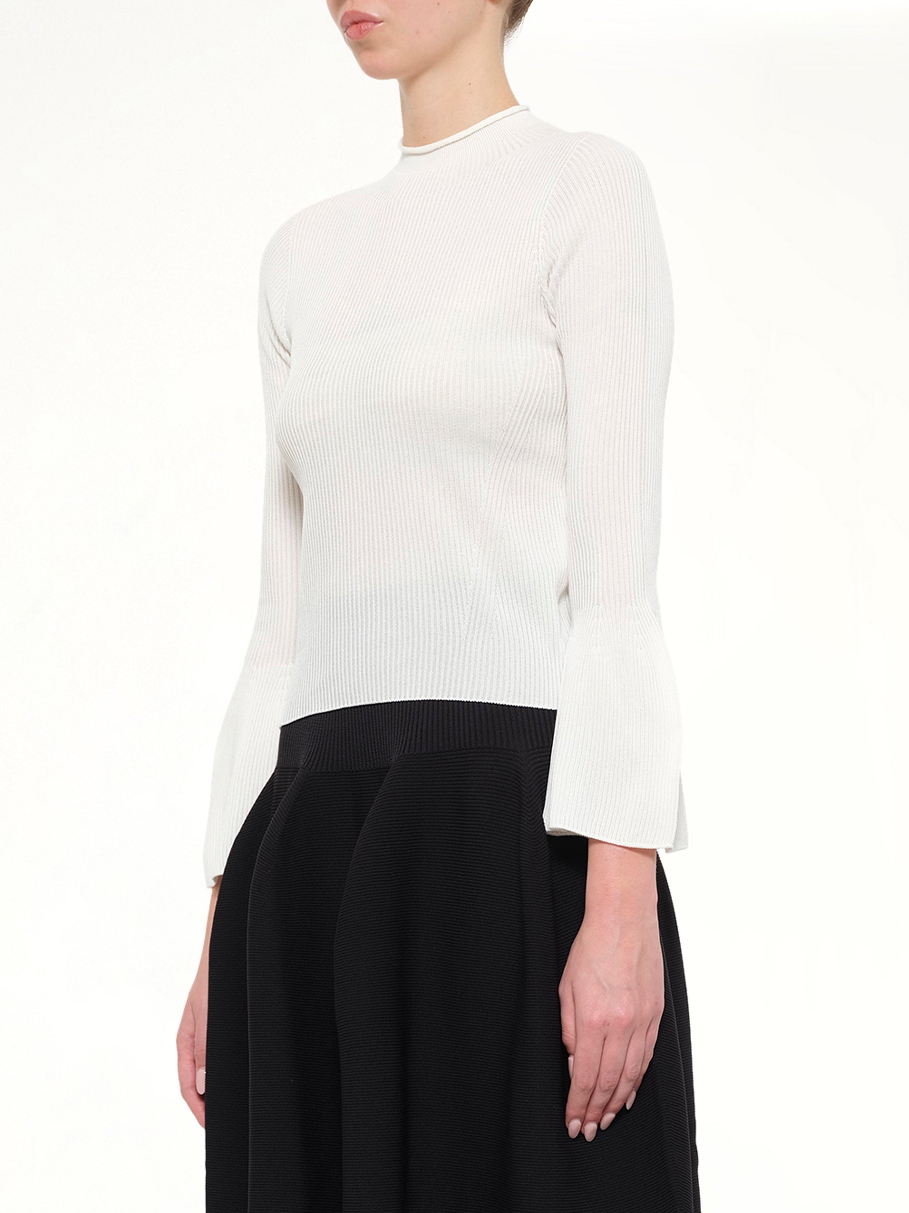 Soft Portrait Long Bell Sleeve Top in White