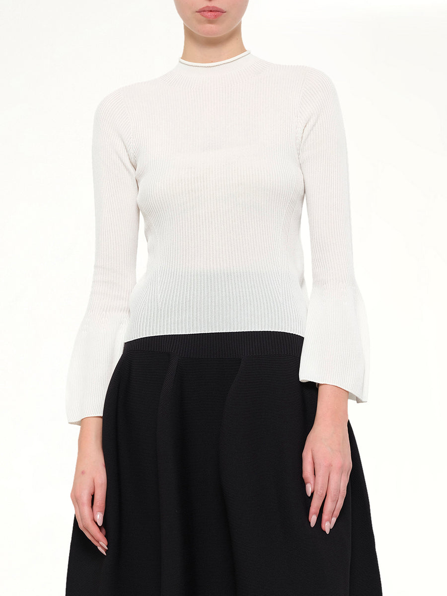 Soft Portrait Long Bell Sleeve Top in White