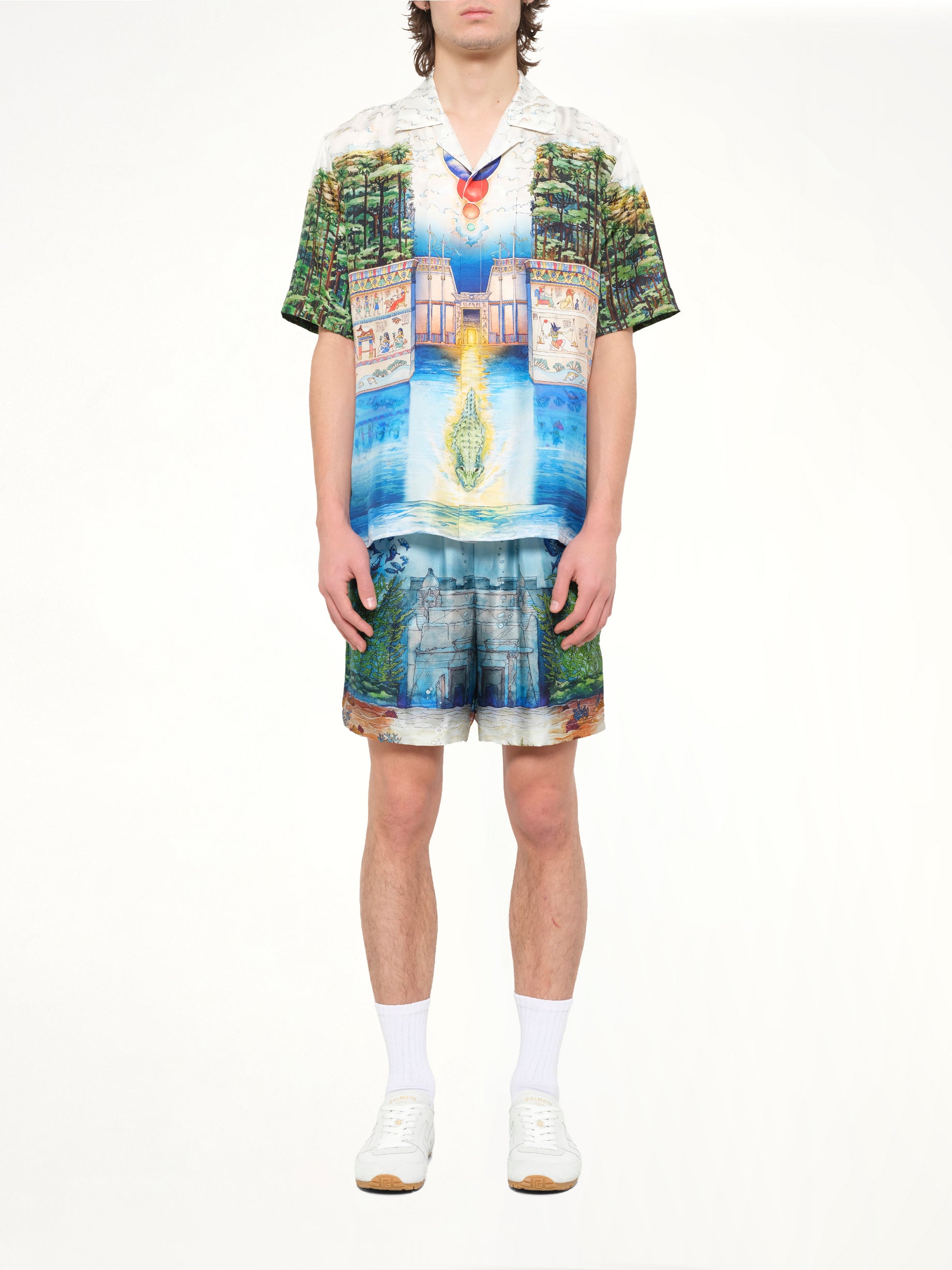 Trompe L'Oeil Cuban Collar SS Shirt in Blue