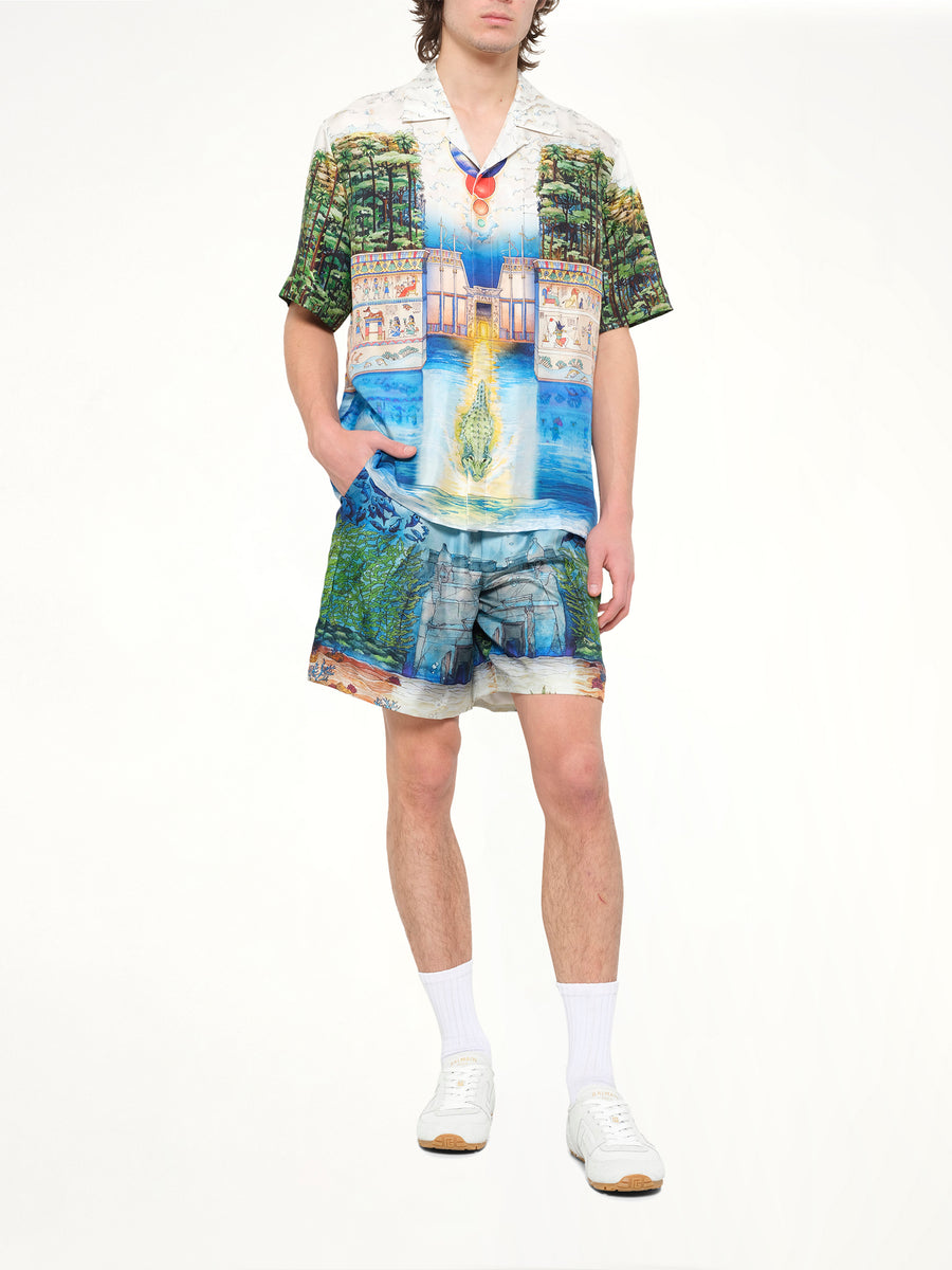 Trompe L'Oeil Cuban Collar SS Shirt in Blue