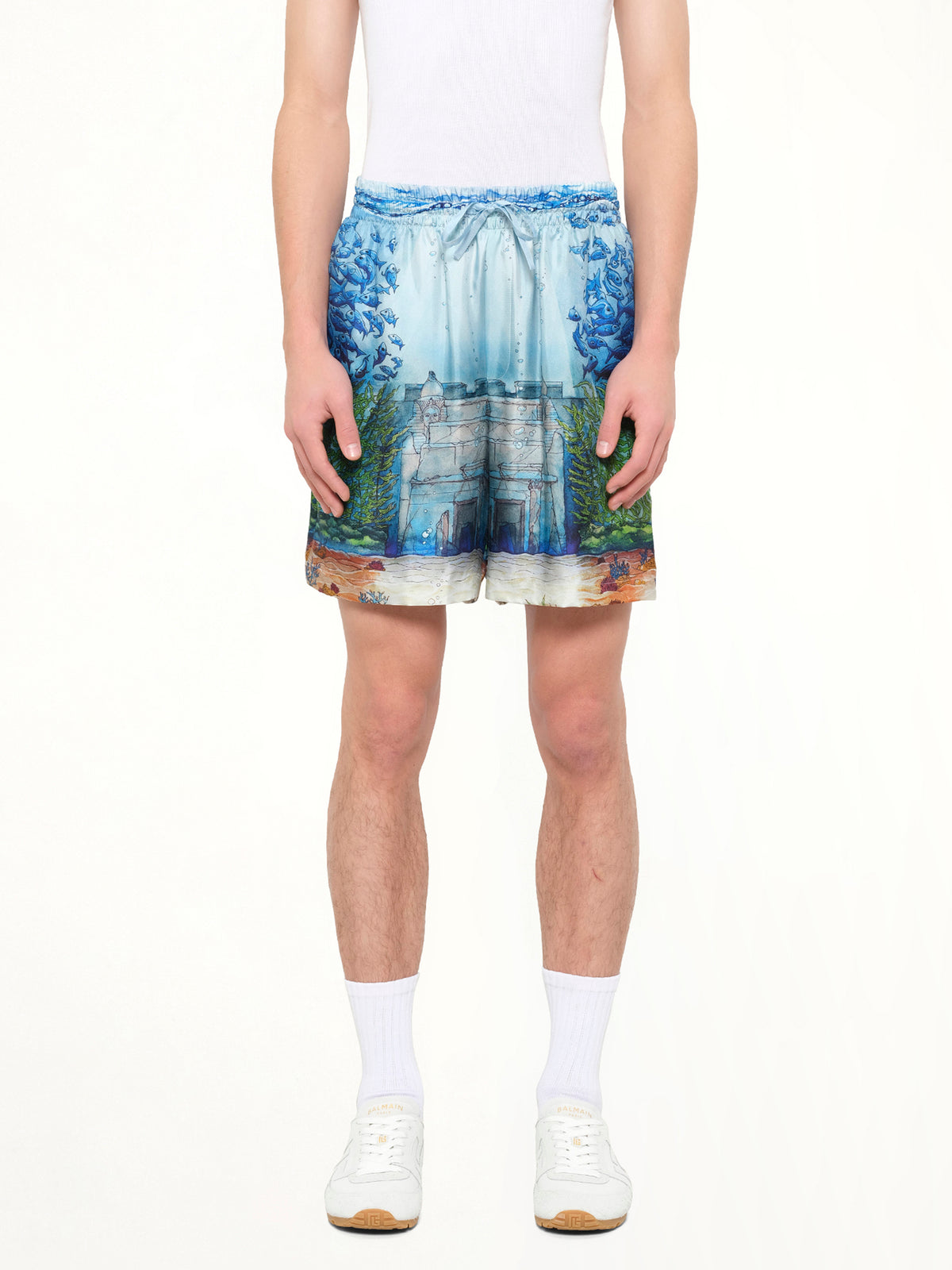 Trompe L'Oeil Silk Shorts in Blue
