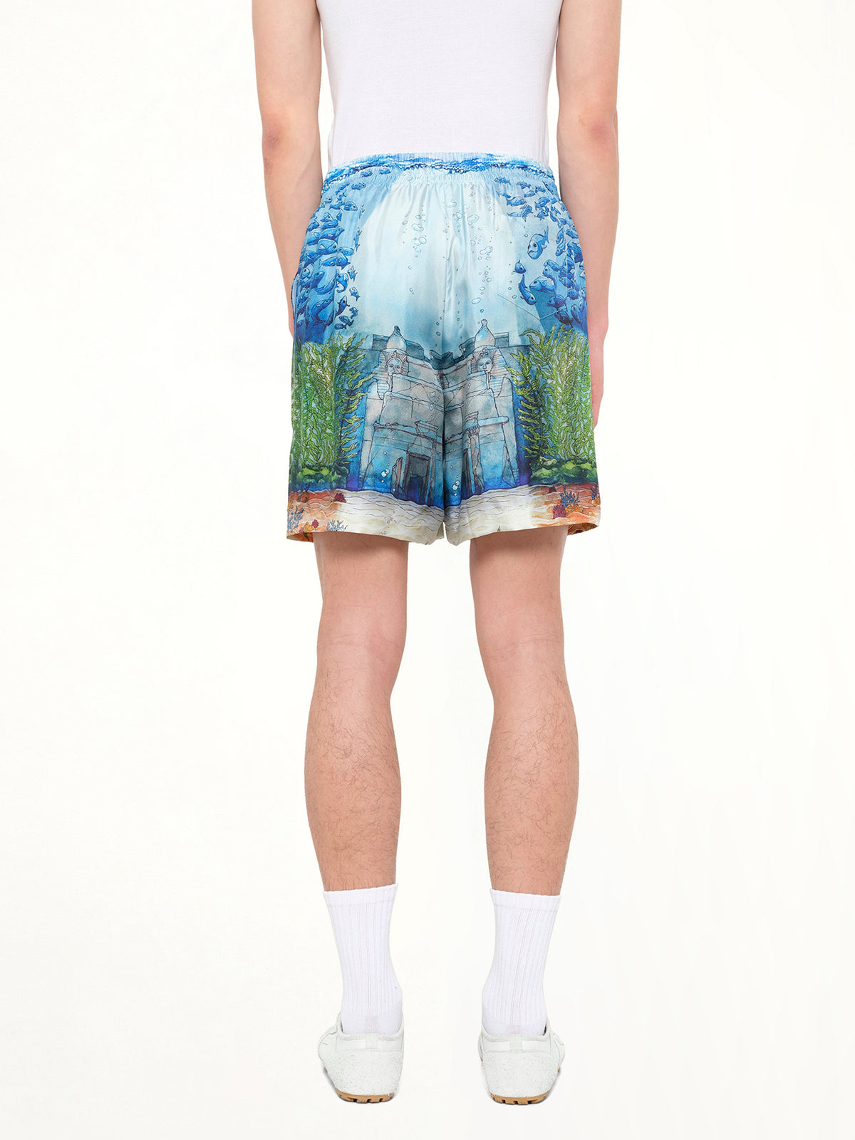 Trompe L'Oeil Silk Shorts in Blue