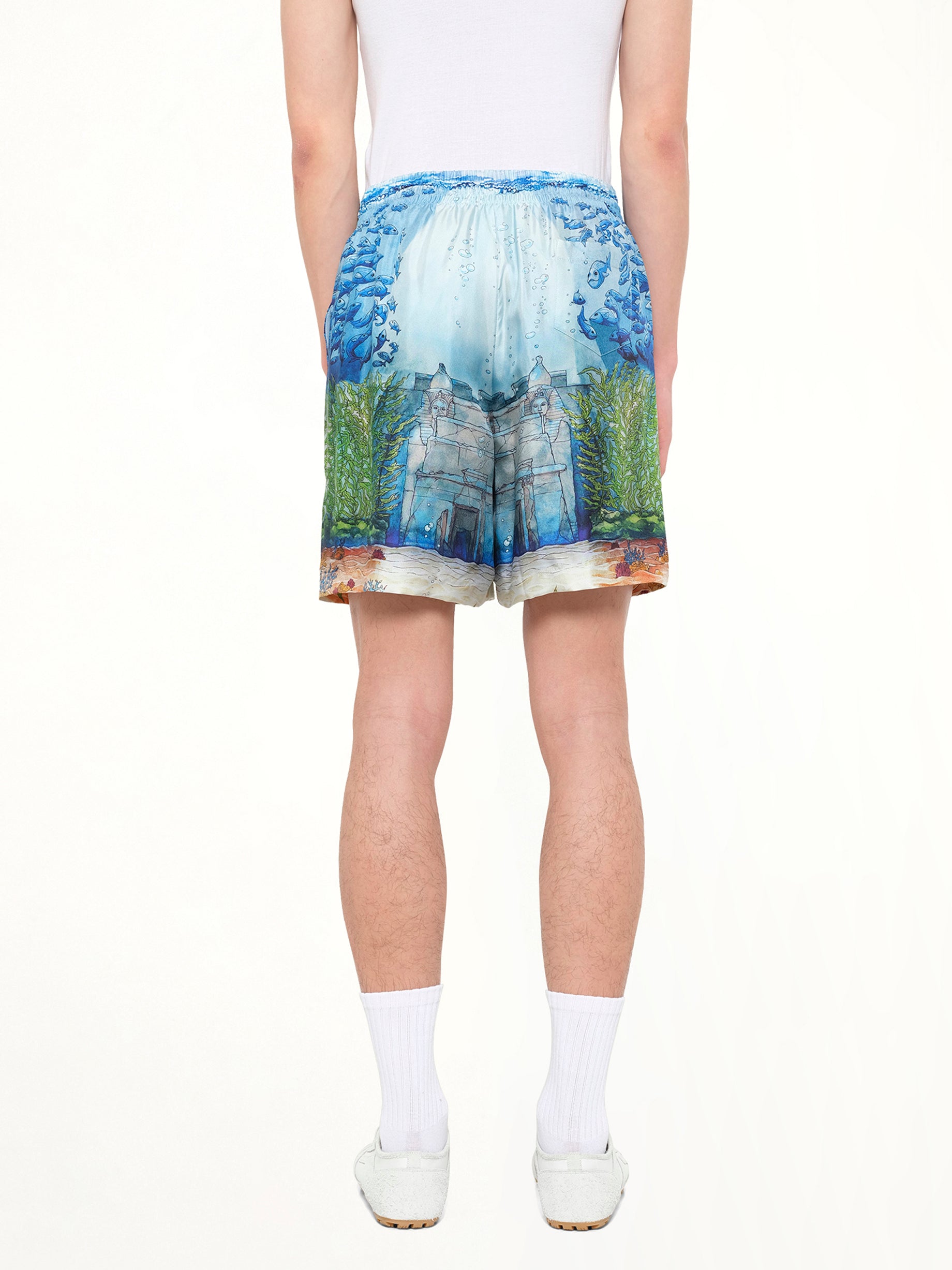 Trompe L'Oeil Silk Shorts in Blue