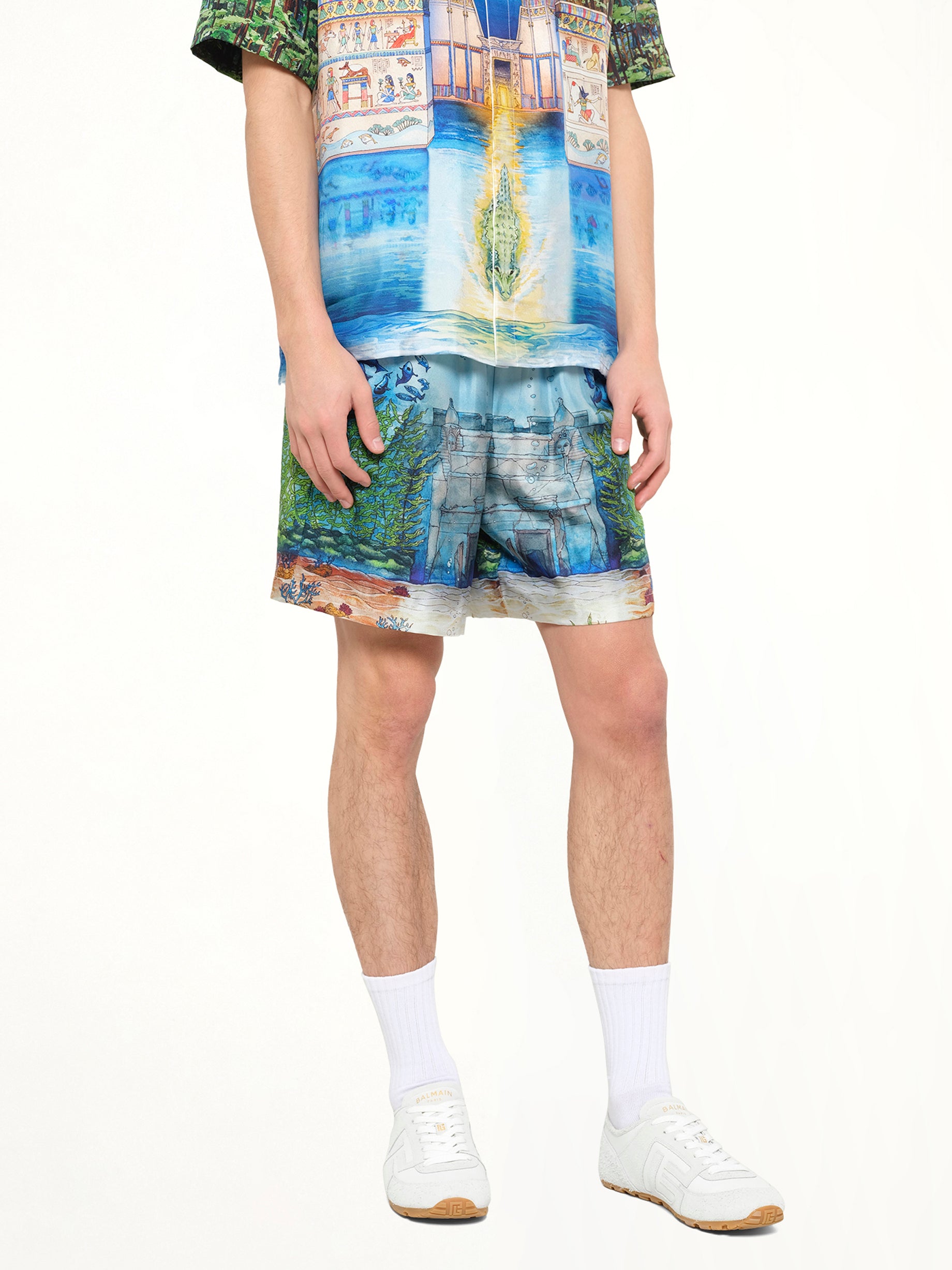 Trompe L'Oeil Silk Shorts in Blue