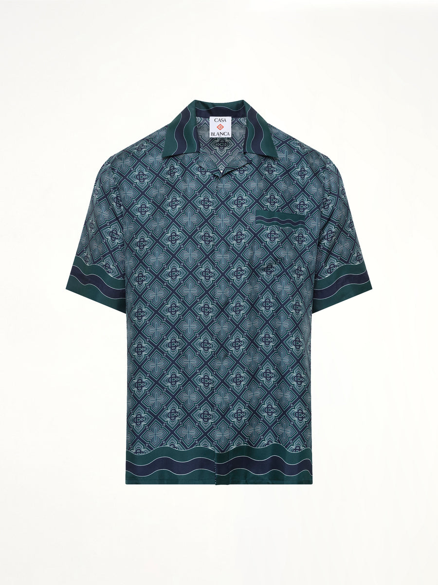 Radiating Monogram Cuban Collar SS Shirt in Green