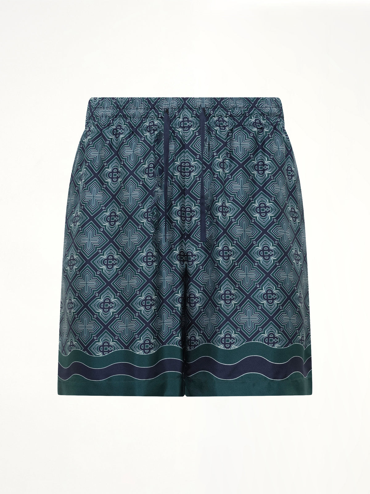 Radiating Monogram Silk Shorts in Green