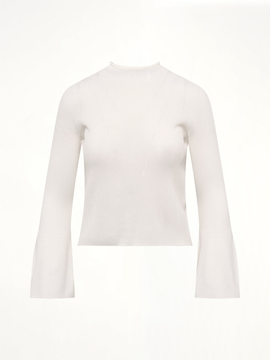 Soft Portrait Long Bell Sleeve Top in White