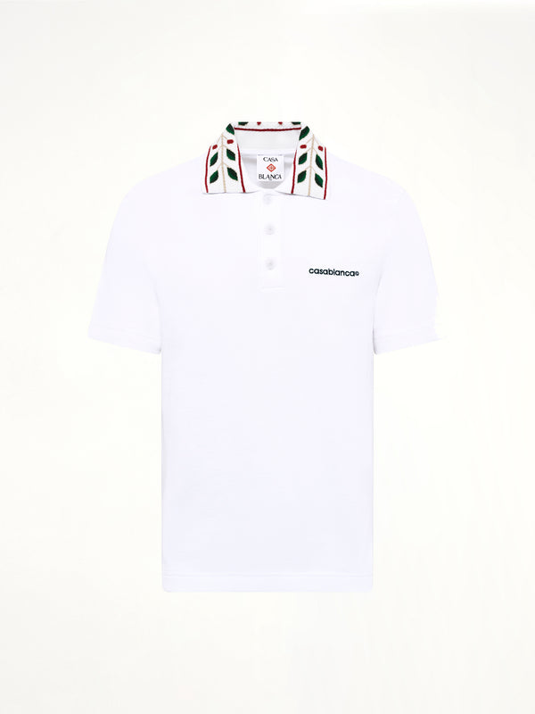 Textured Laurel Pique Polo in White