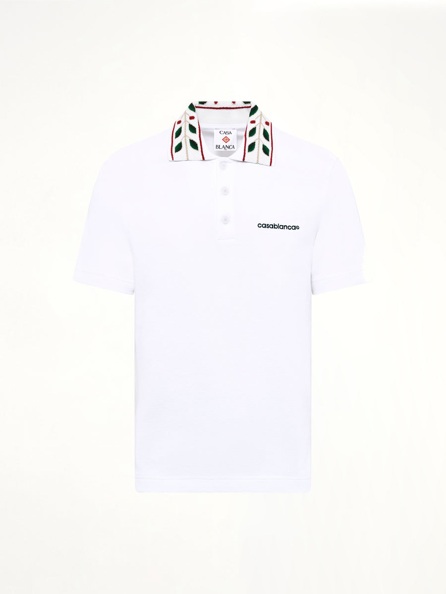 Textured Laurel Pique Polo in White