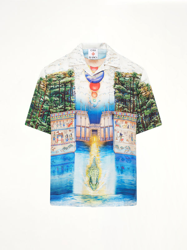 Trompe L'Oeil Cuban Collar SS Shirt in Blue