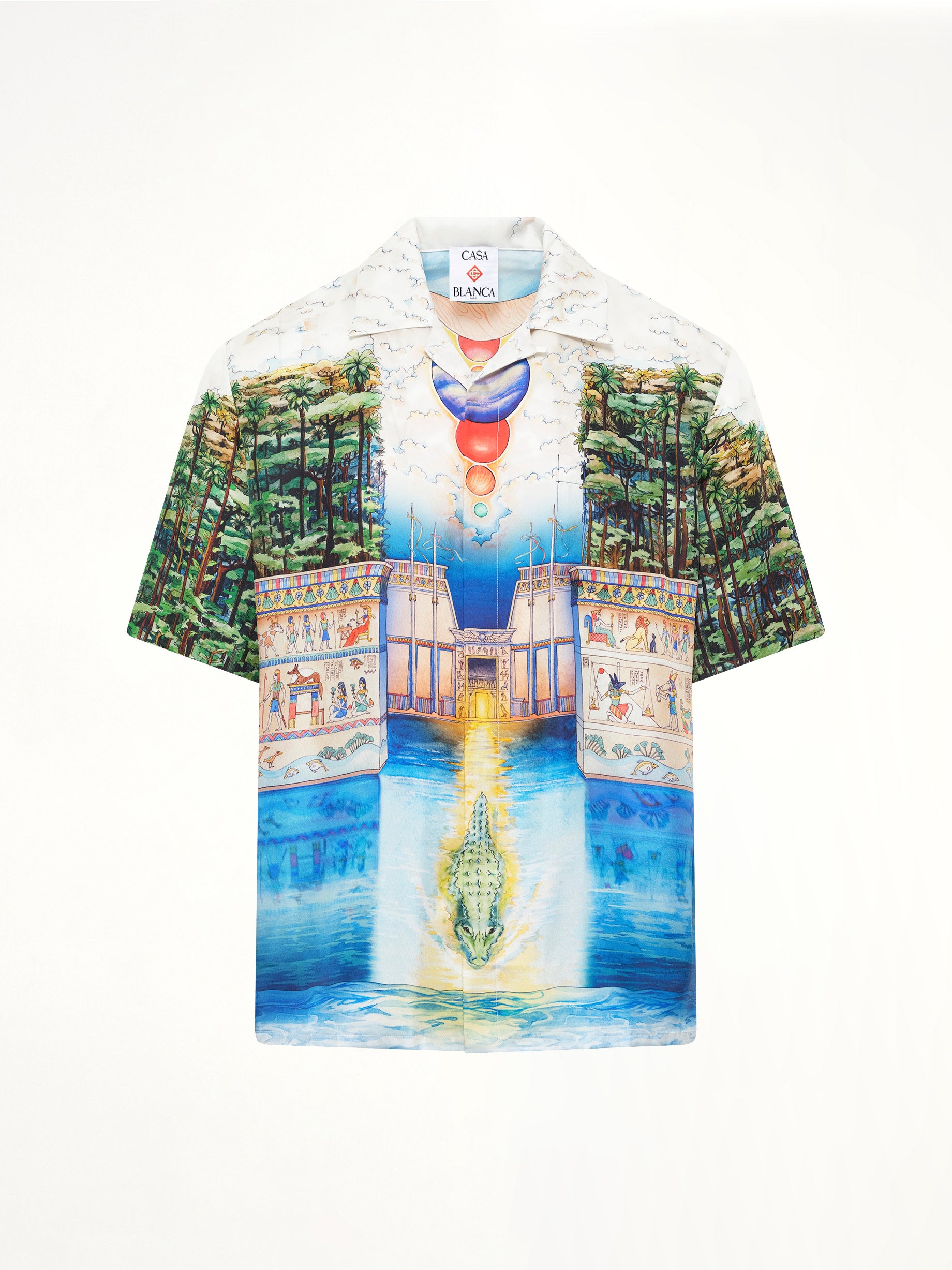 Trompe L'Oeil Cuban Collar SS Shirt in Blue