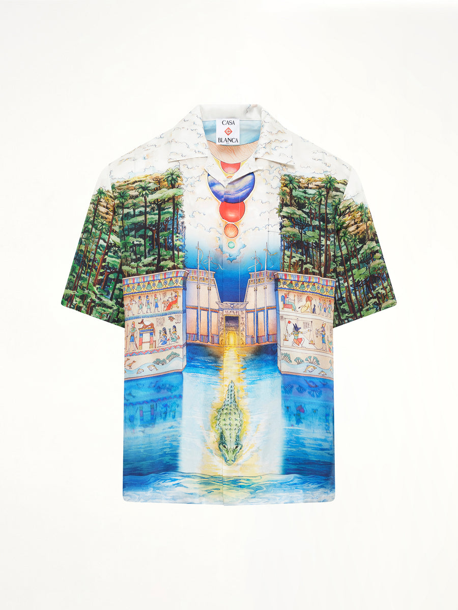 Trompe L'Oeil Cuban Collar SS Shirt in Blue