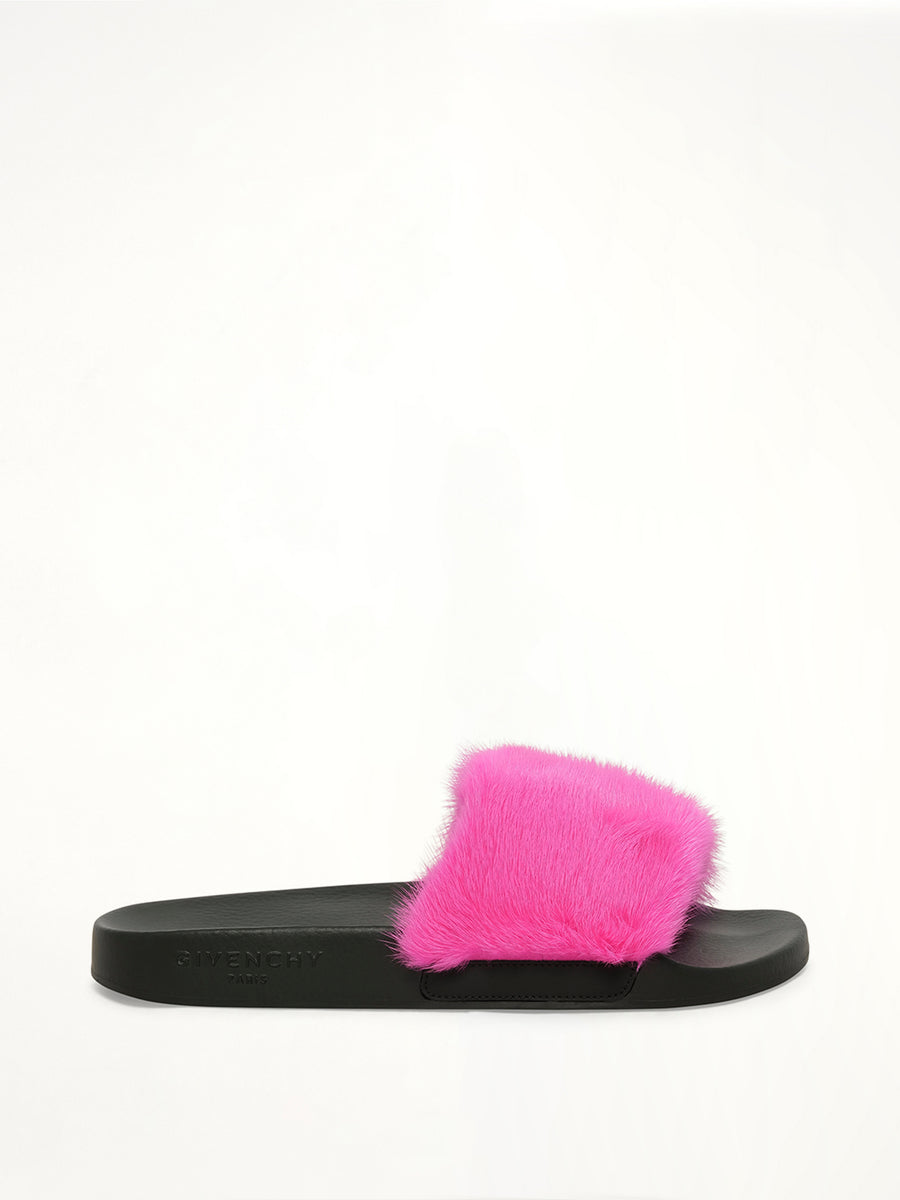 Slide Flat Mink Sandal in Fushia