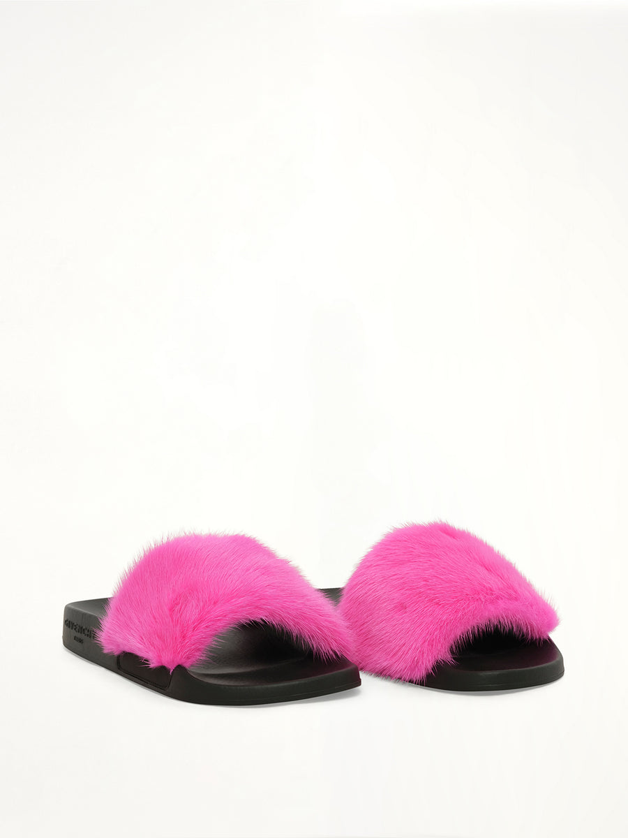 Slide Flat Mink Sandal in Fushia