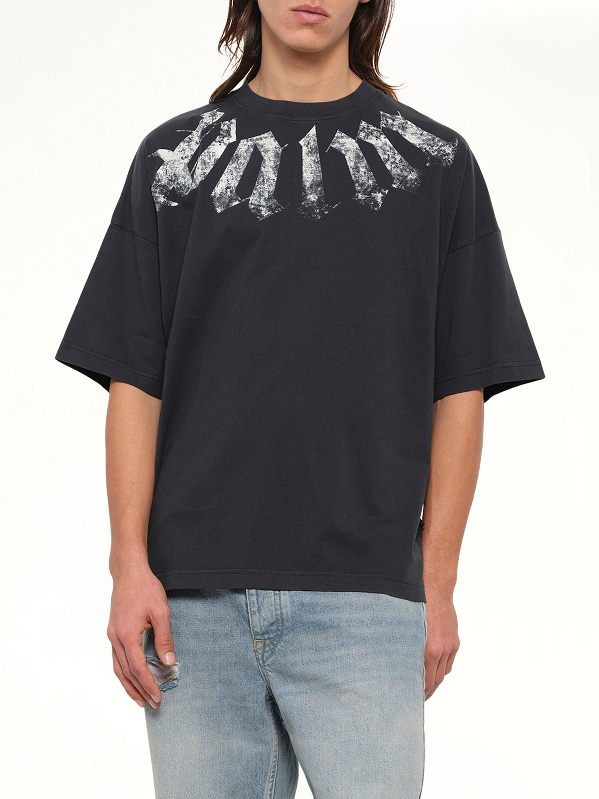 Big Neck Logo Loose T-Shirt in Black/Off White
