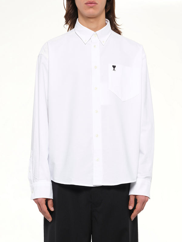Embroidered Ami De Coeur Boxy Fit Shirt in White