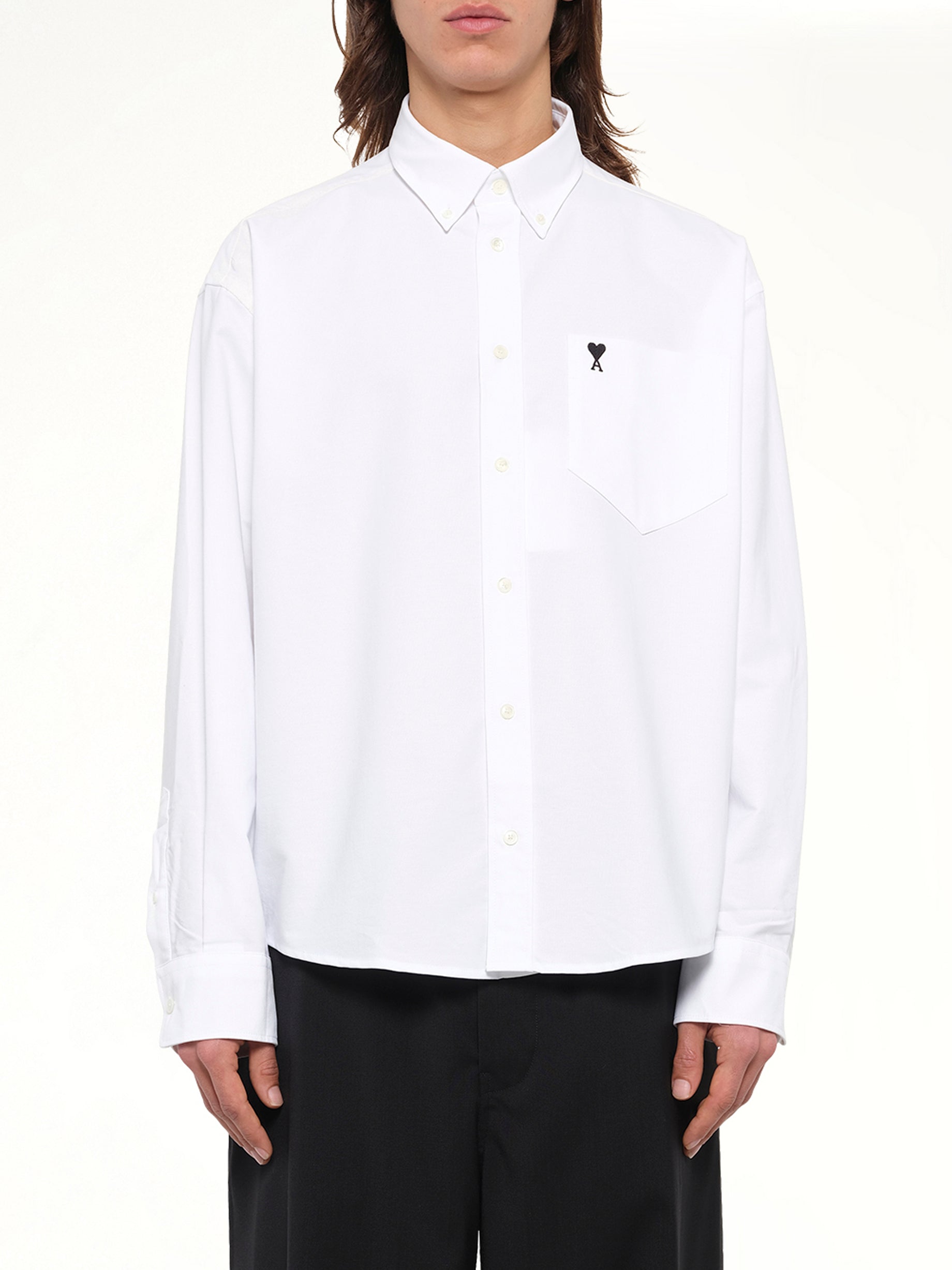 Embroidered Ami De Coeur Boxy Fit Shirt in White